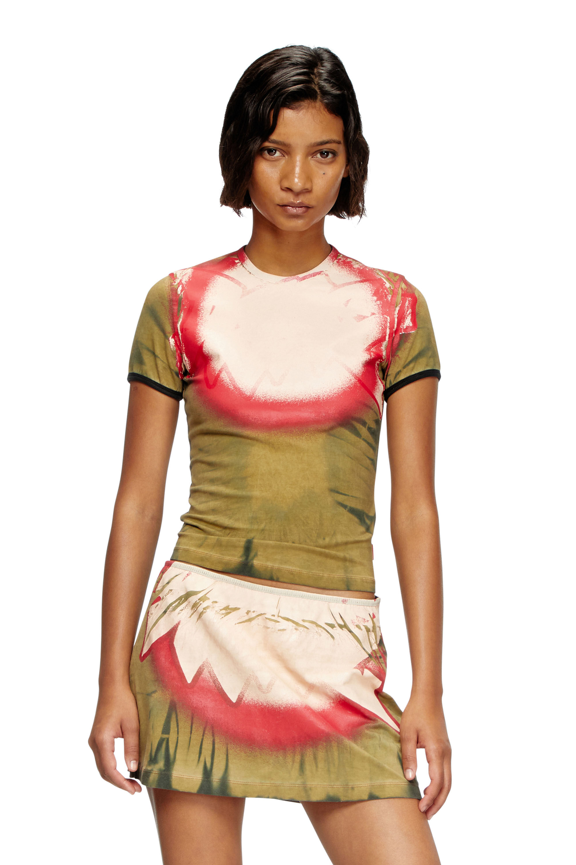 Diesel - T-UNCUTIE-LONG-Q1, Damen Batik-T-Shirt mit Scheinwerferlicht-Print in Armeegrün - 3