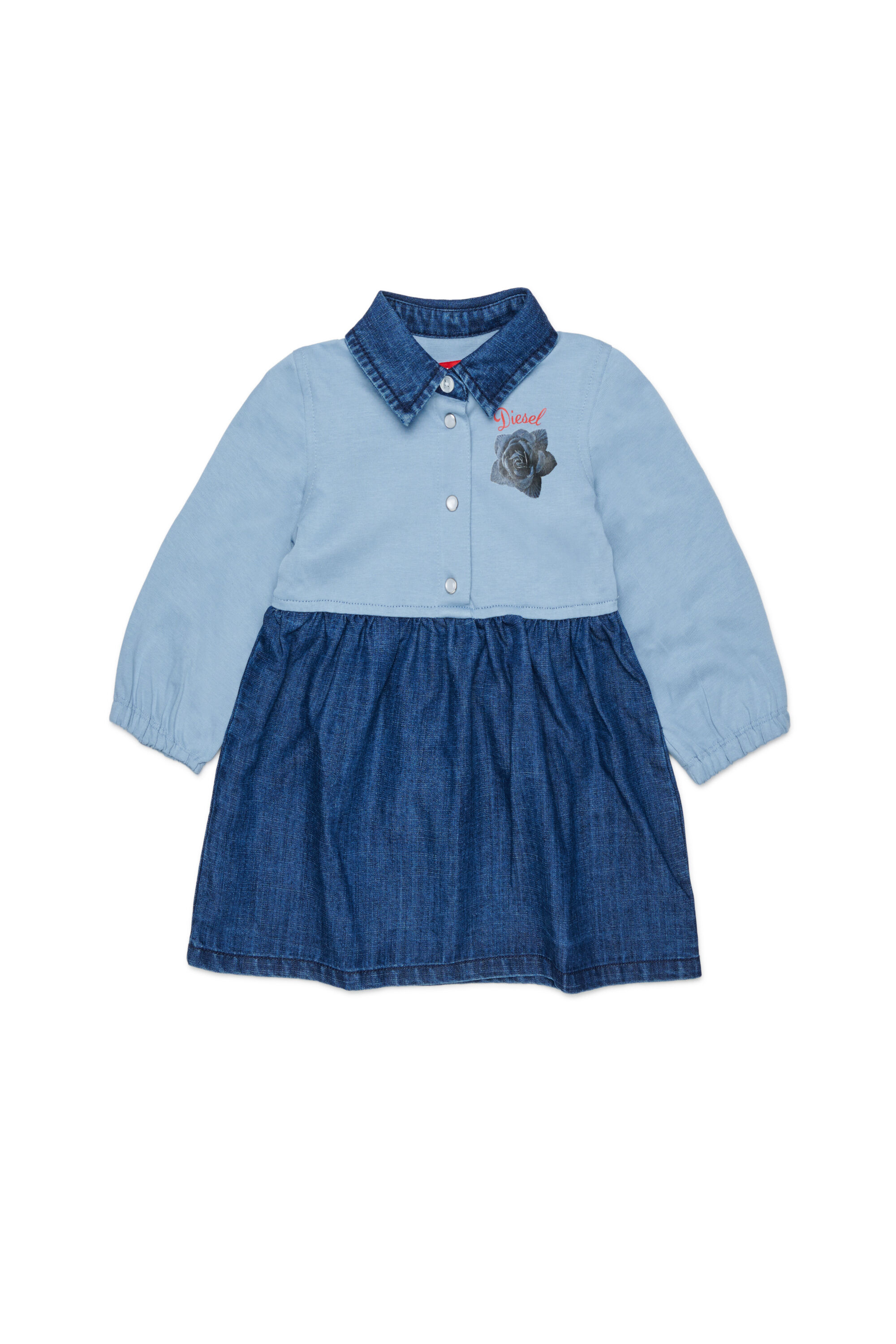 Diesel - DROSEB, Damen Hemdblusenkleid aus Baumwolle und Denim mit Rosenprint in Mittelblau - 1