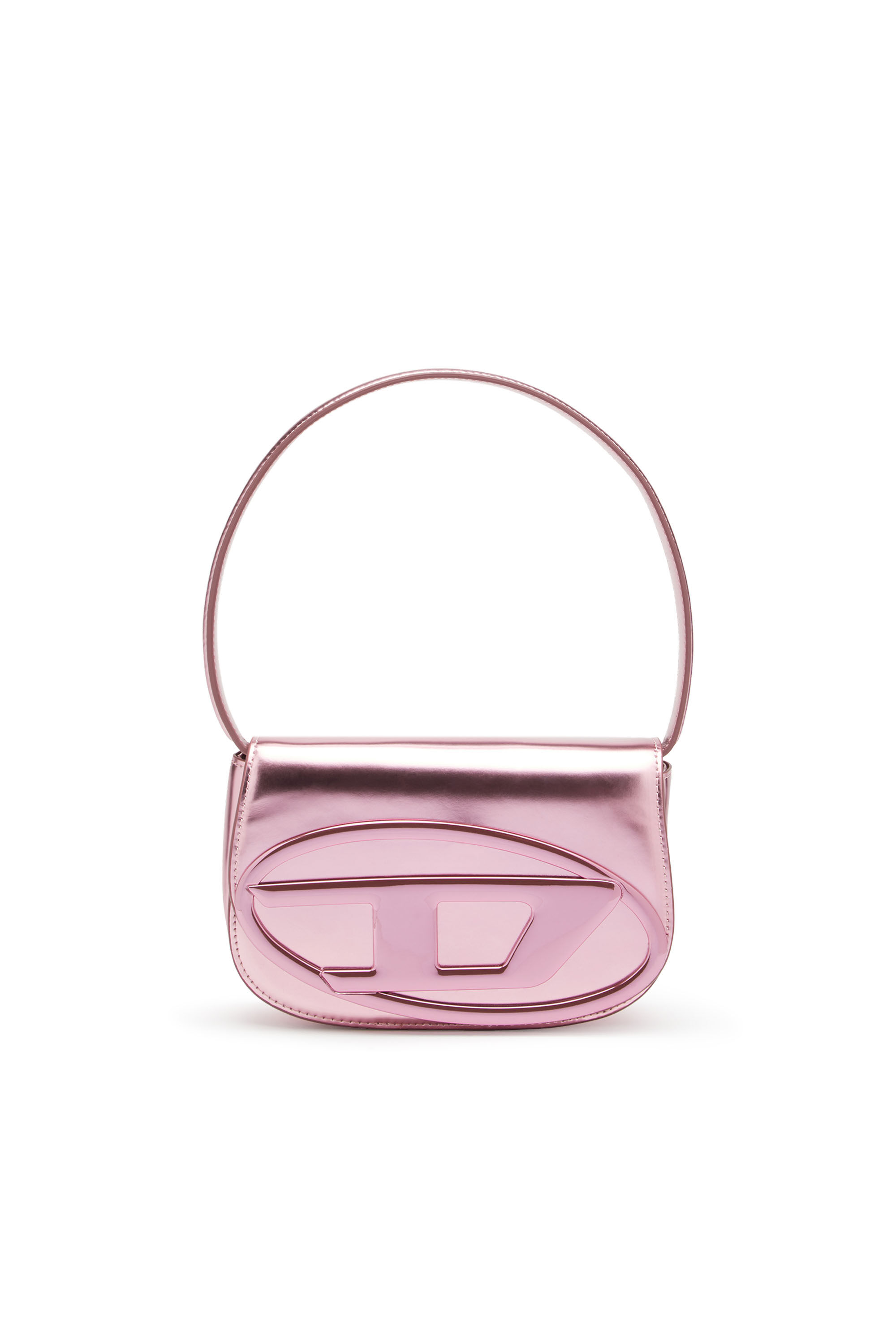 Damen 1DR Ikonische Schultertasche aus Spiegel Leder Rosa Diesel
