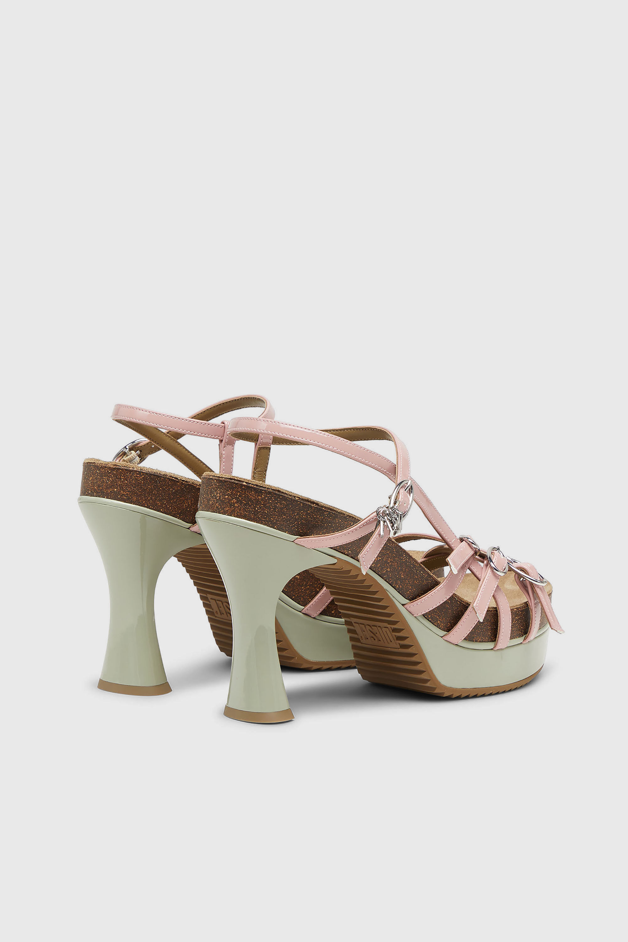 Diesel - D-WOODSTOCK 105 SANDAL, Damen D-Woodstock-Riemchen-Plateausandalen aus gl&auml;nzendem PU in Rosa/Weiss - 3