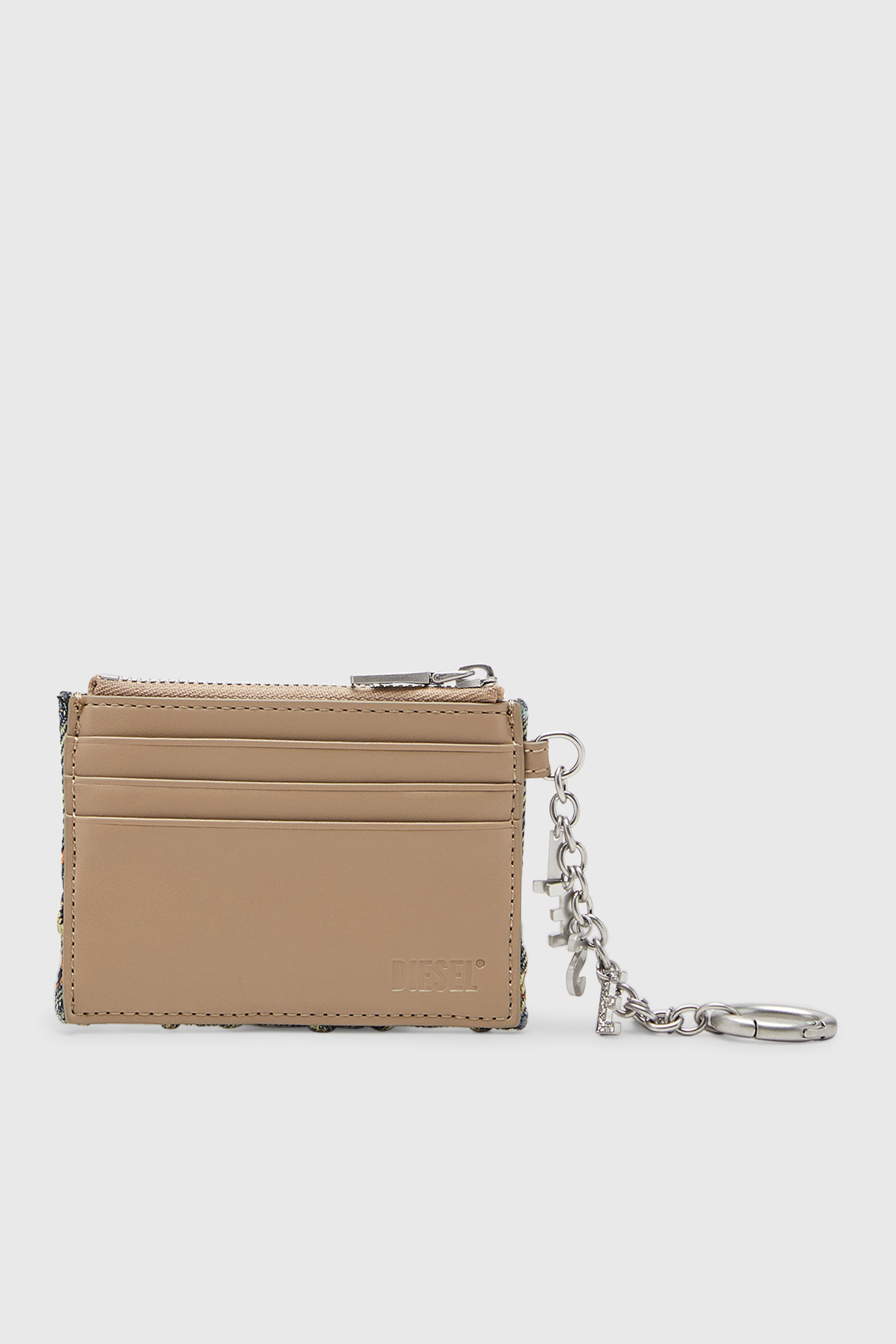 Diesel - CARD HOLDER WITH CHAIN, Damen Kartenetui aus gestepptem Argyle-Denim in Blau - 2