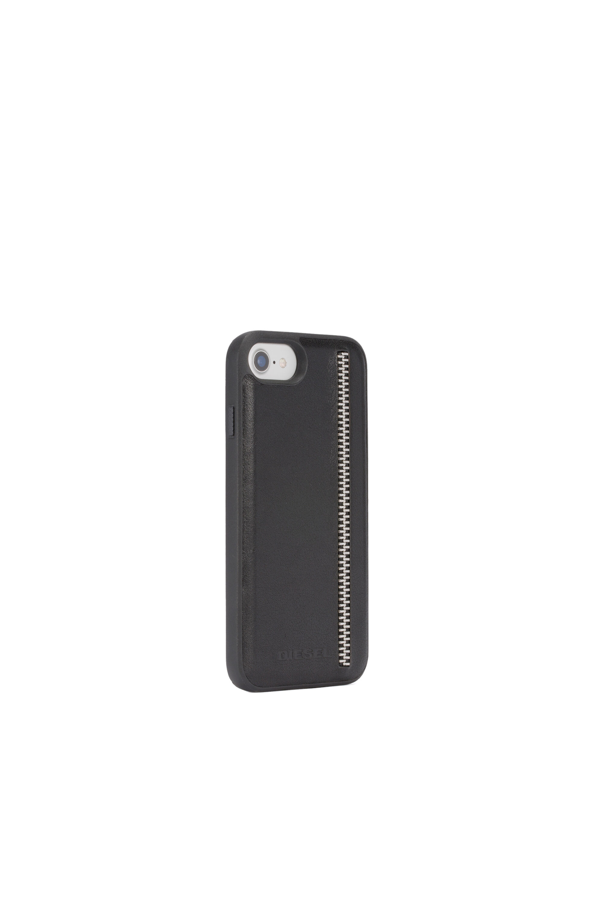 Diesel - ZIP BLACK LEATHER IPHONE 8/7/6s/6 CASE, Unisex Schutzhülle aus schwarzem Leder mit Reißverschlussdetail, iPhone 8/7/6s/6 in Schwarz - 4