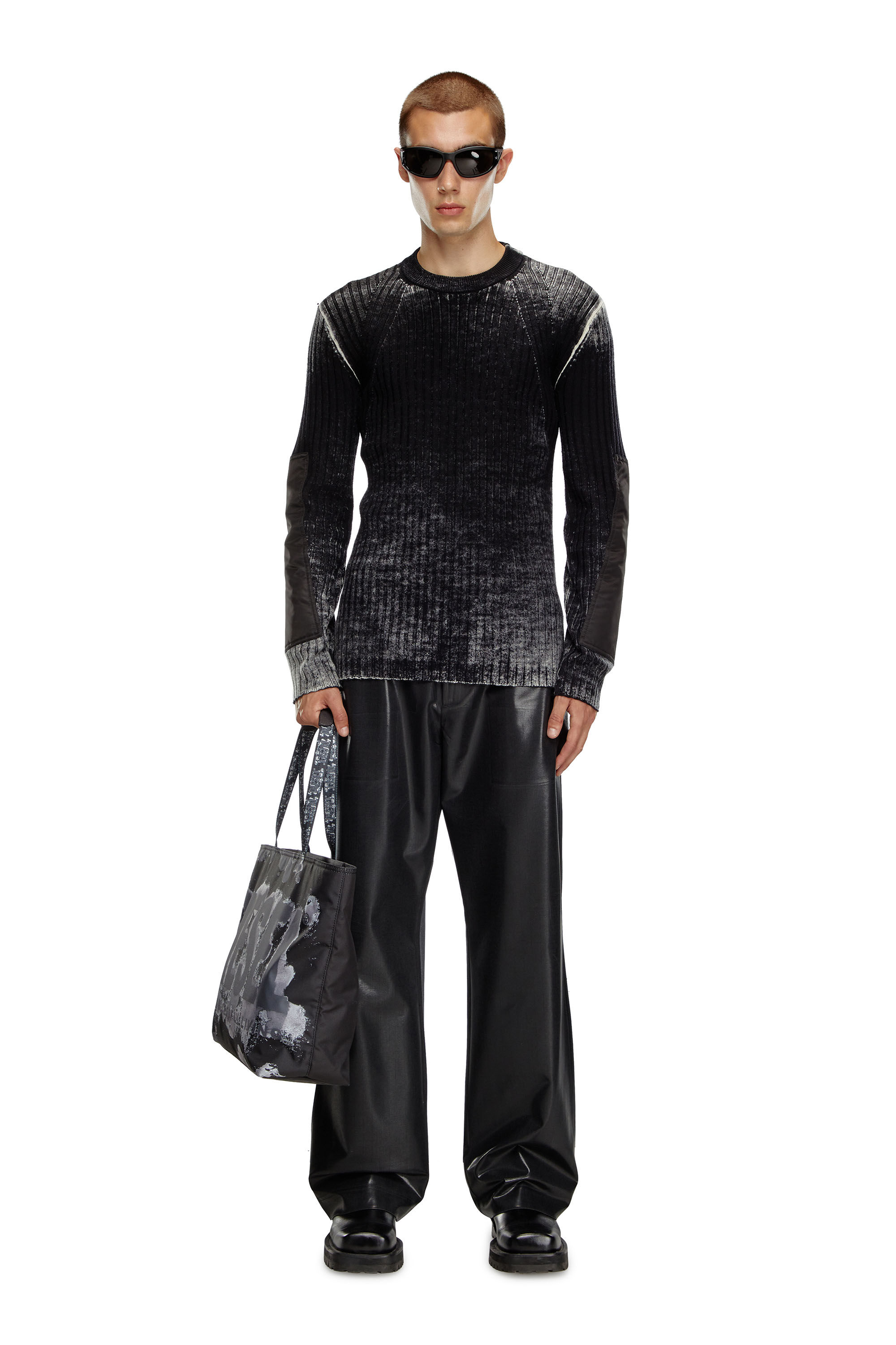 Herren Pullover aus Wolle mit Ellbogen-Patches | Schwarz | Diesel