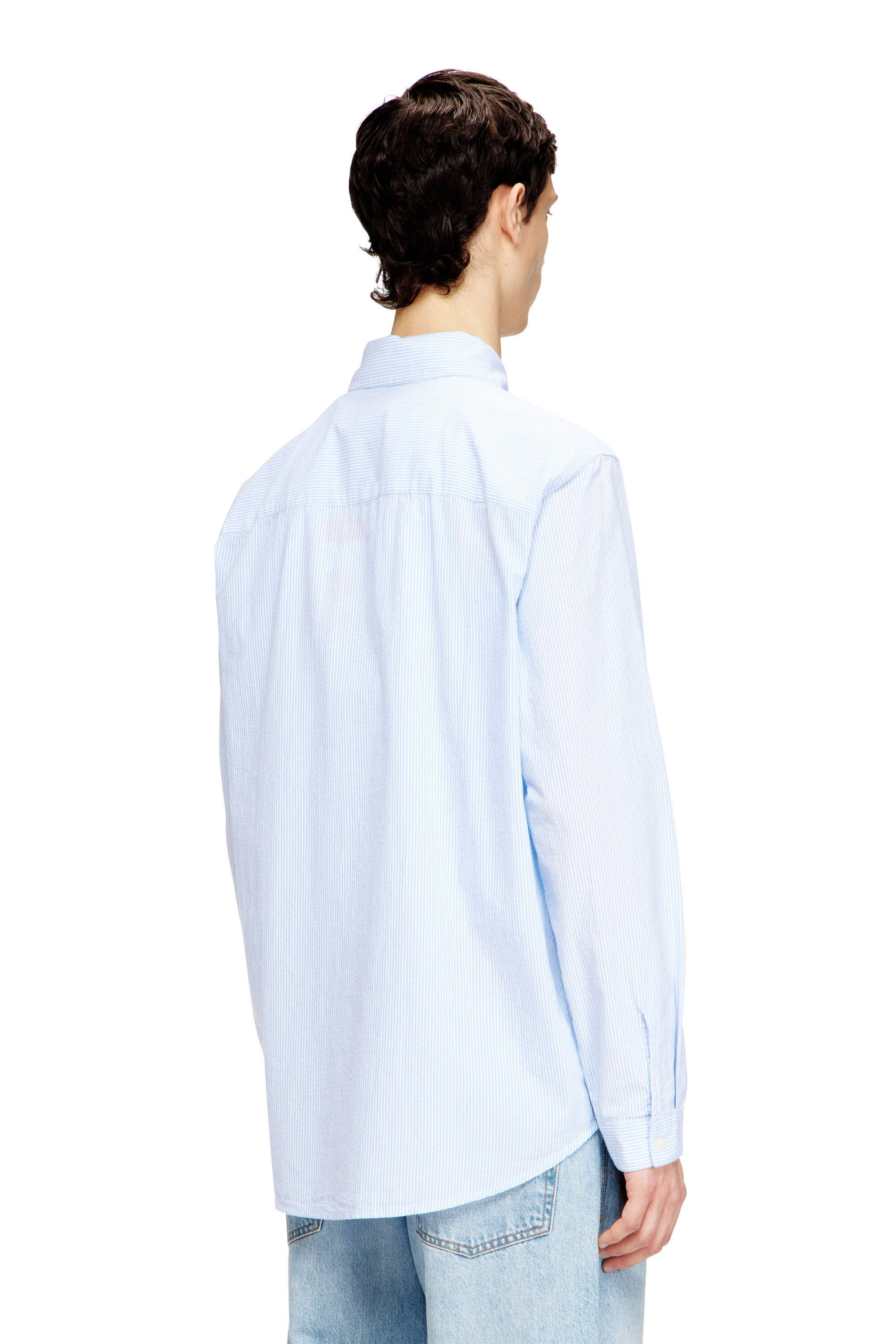 Diesel - S-SIMPLY-BKBZ, Herren Gestreiftes Hemd aus geknitterter Baumwolle in Blau/Weiss - 4