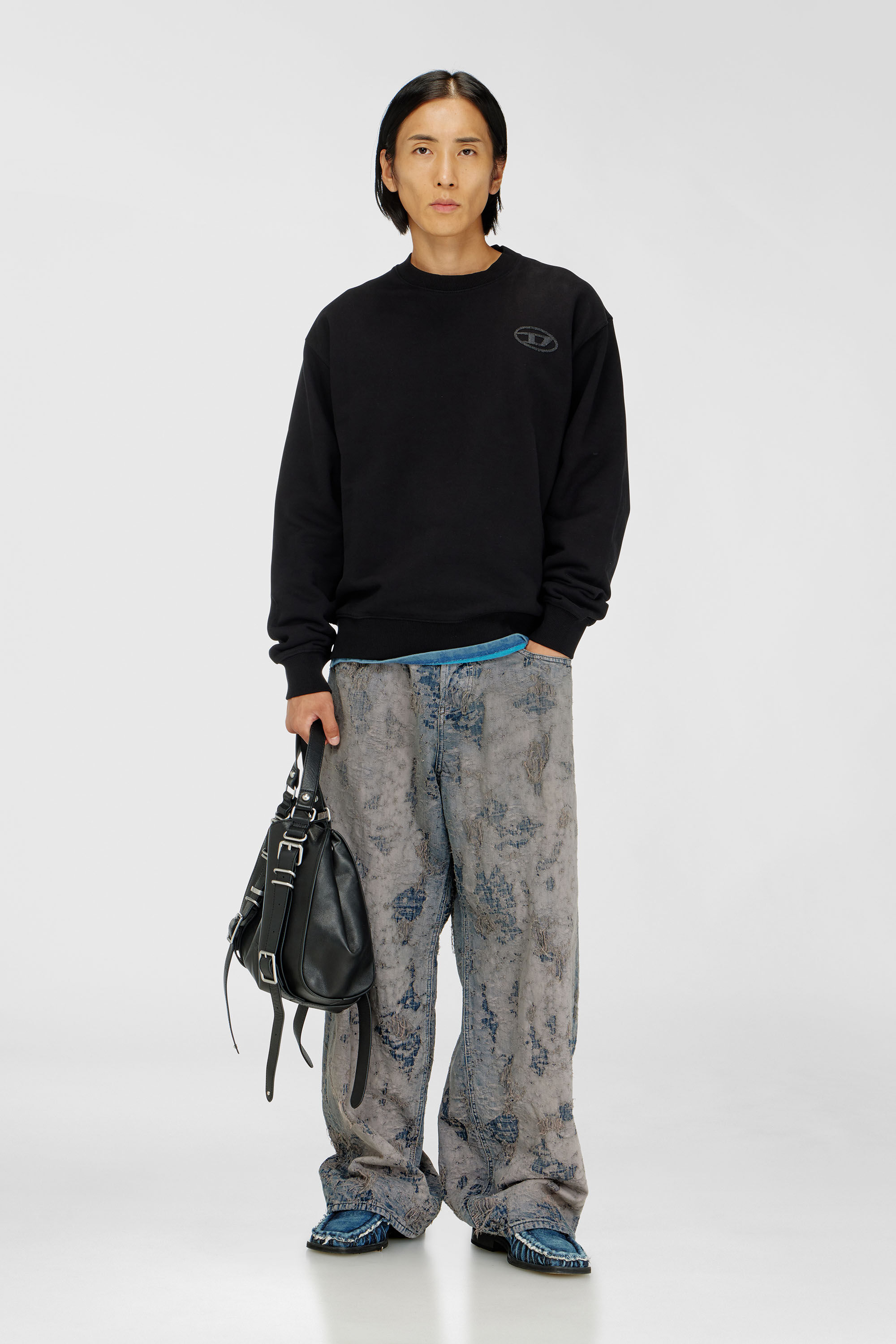 Diesel - S-LUK-R-T92, Herren Pullover aus Baumwolle mit tonalem Oval D Logo-Stickerei in Schwarz - 1