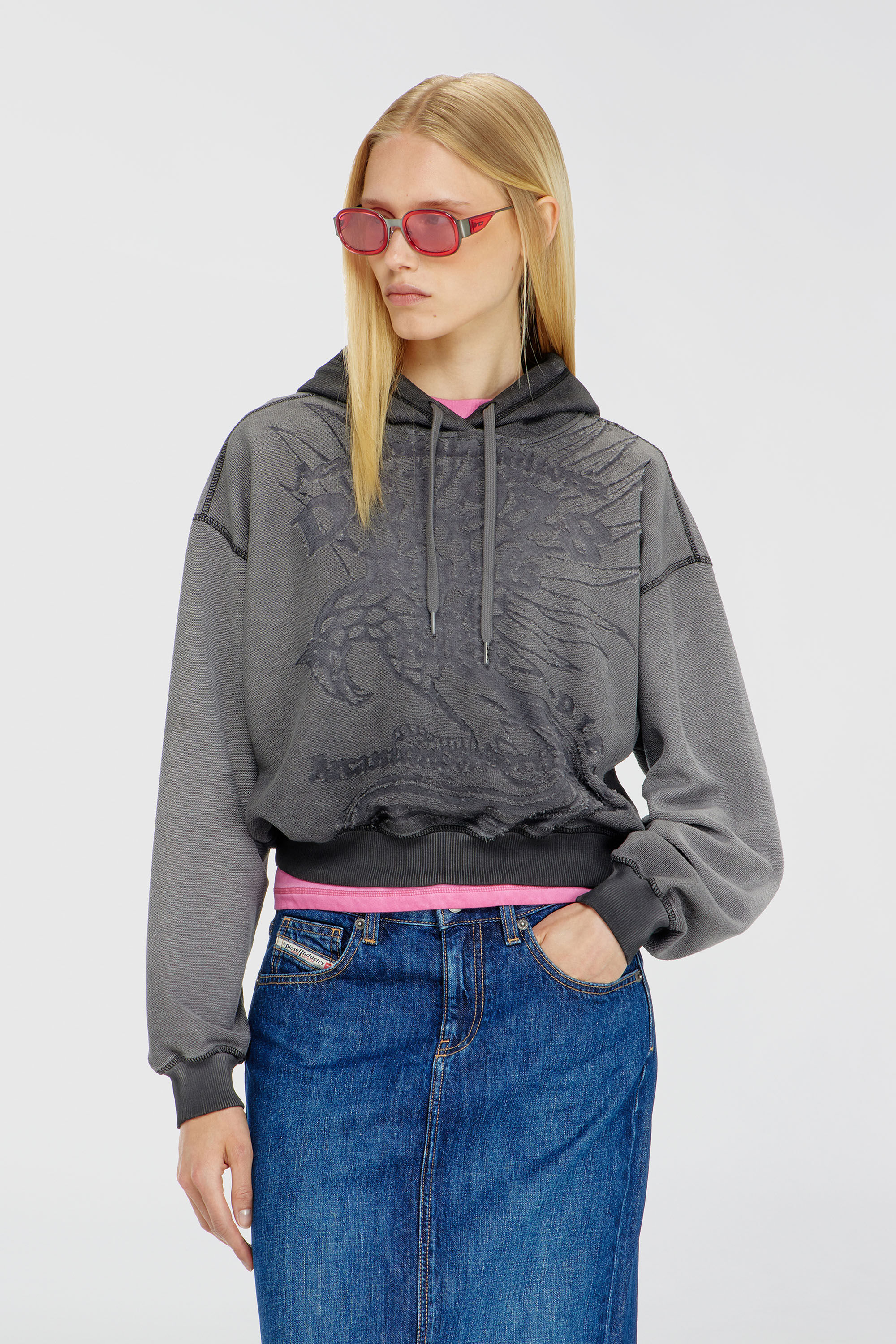 Diesel - F-SUNNY-HOOD, Damen Hoodie mit d&eacute;vor&eacute;-Print in Grau - 3