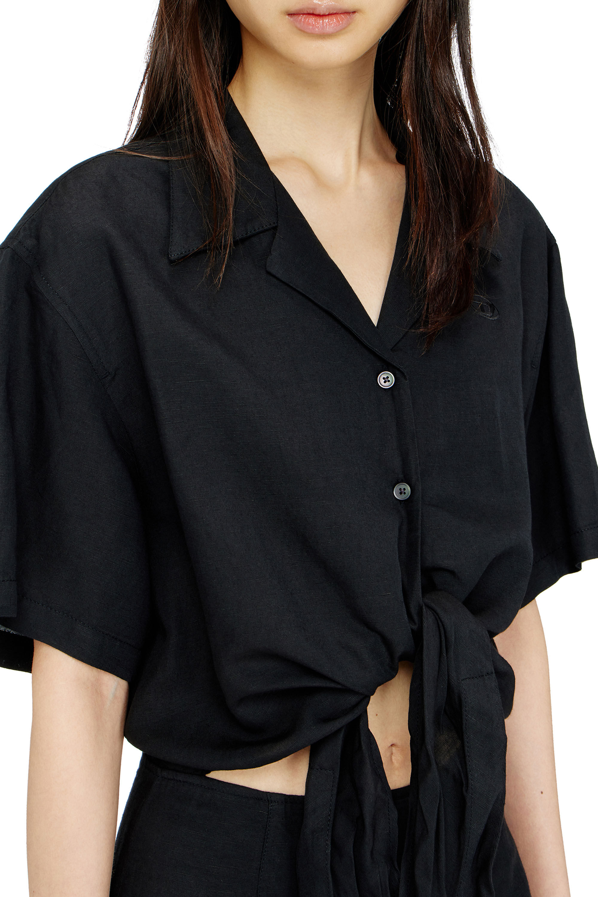 Diesel - D-STALL, Damen Mini-Kleid aus Leinenmischung mit Taillenknoten in null - 4