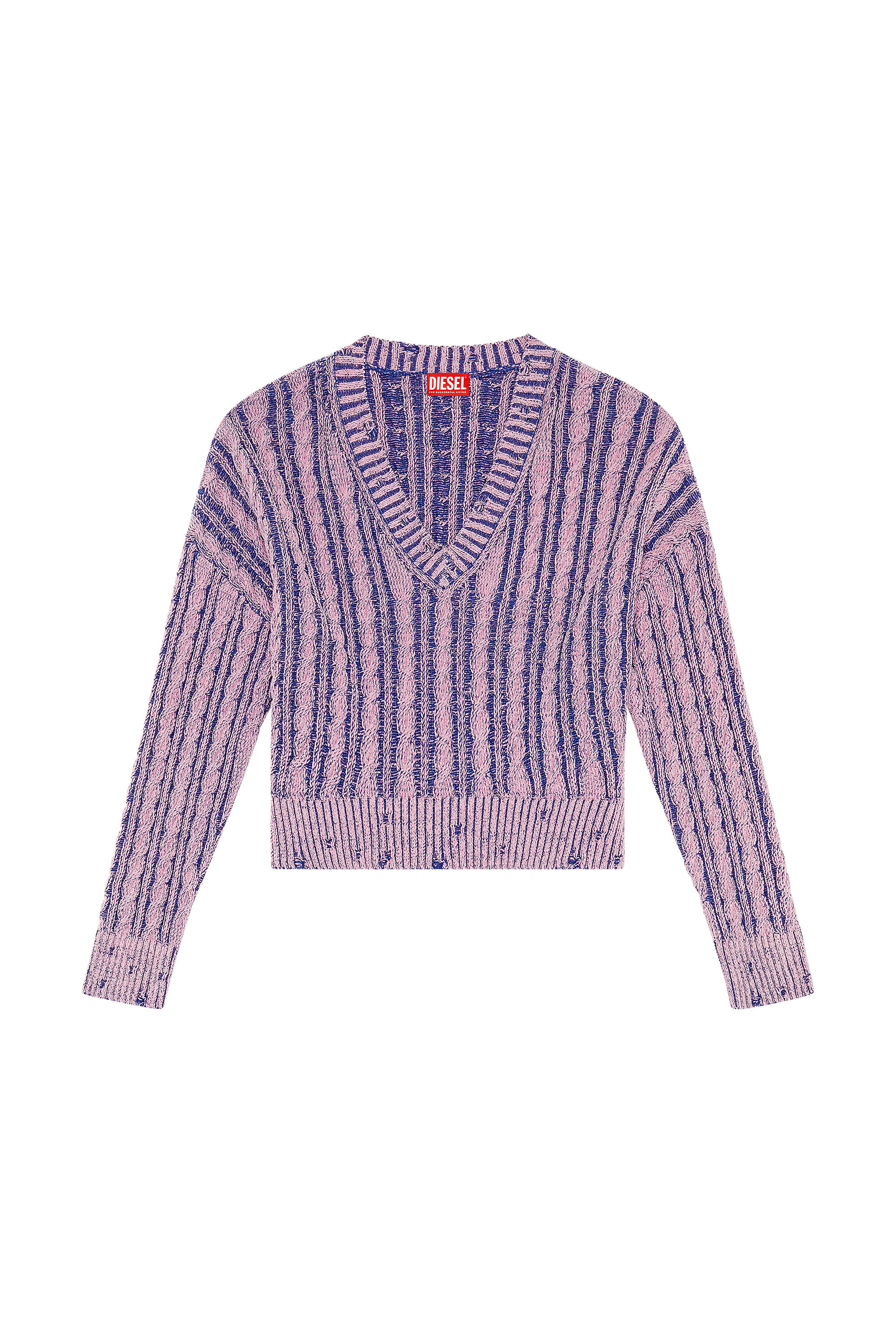 Diesel - M-OXIA, Damen Grobstrickpullover aus zweifarbiger Baumwolle in Lila - 2