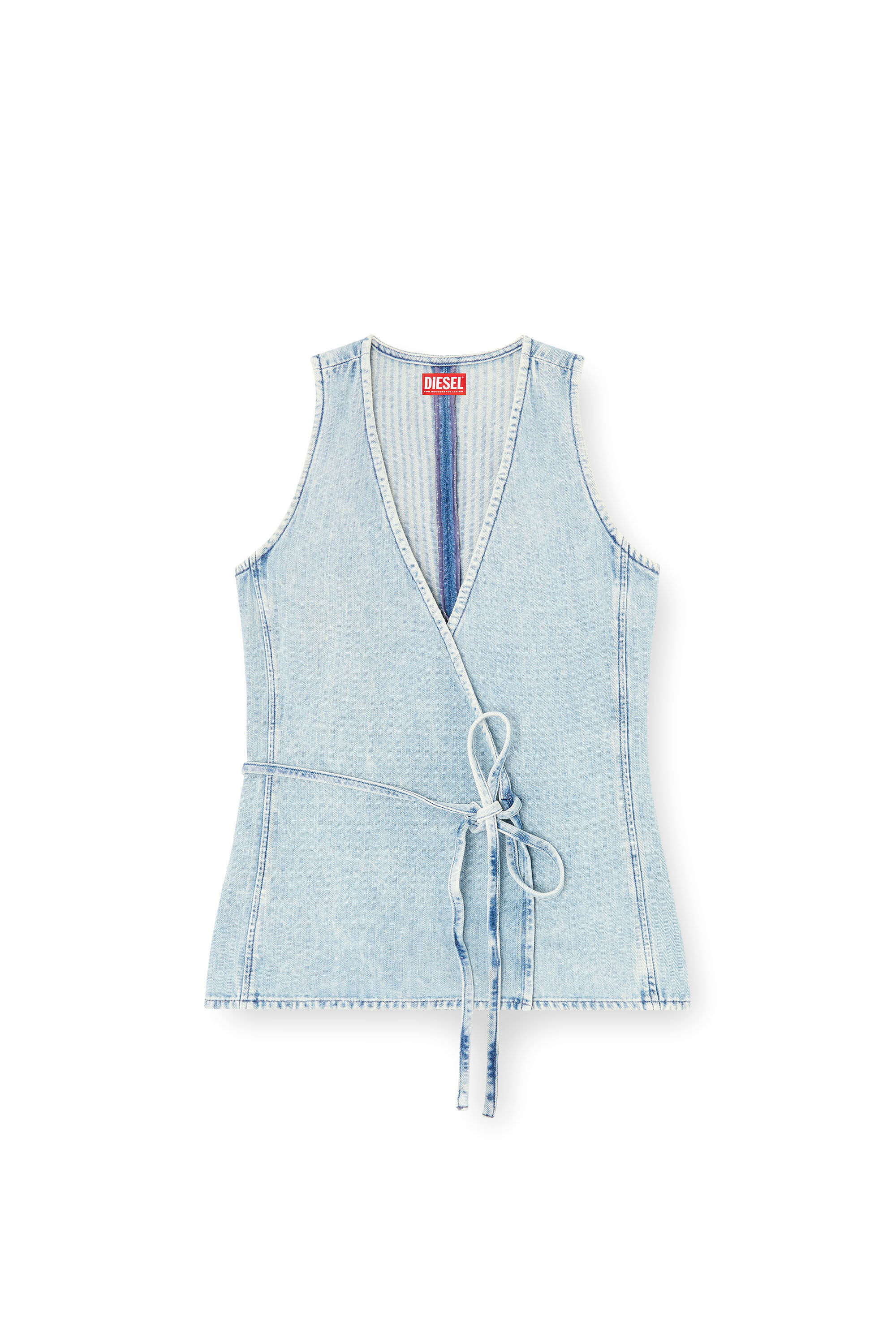 Diesel - DE-VERN, Damen Wickel-Top aus Fischgrät-Denim in Hellblau - 2