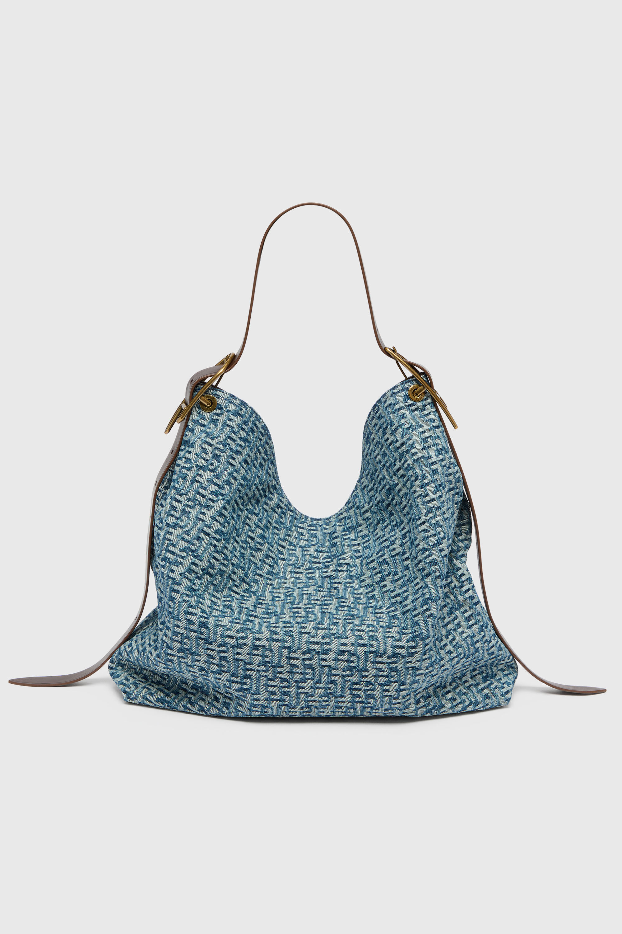 Diesel - D-LINE HOBO L, Damen D-Line Hobo-Tasche aus Denim mit Monogramm in Blau - 3