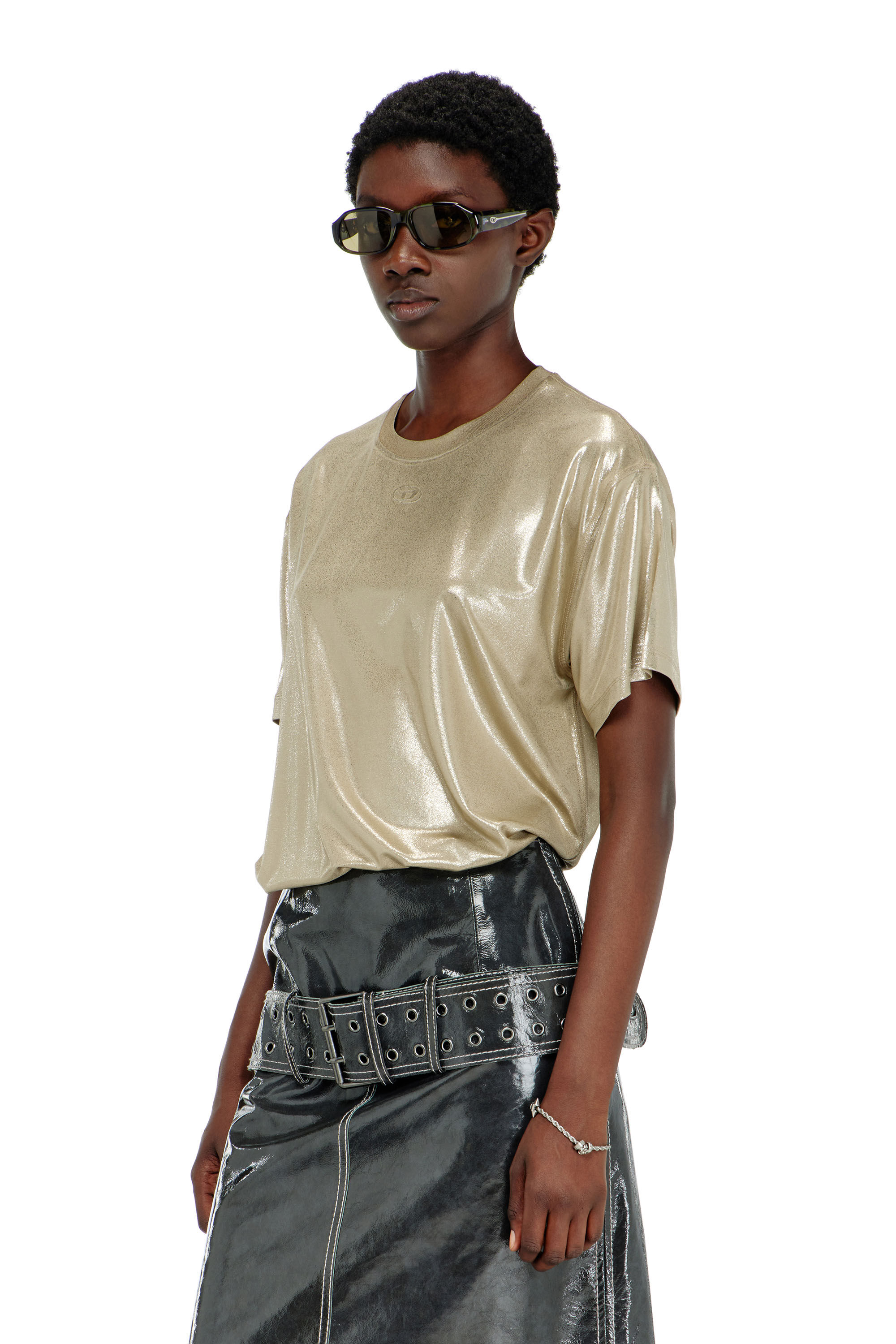 Diesel - T-NORMY-AA2, Damen Jersey-T-Shirt mit Metallic-Finish in Beige - 3