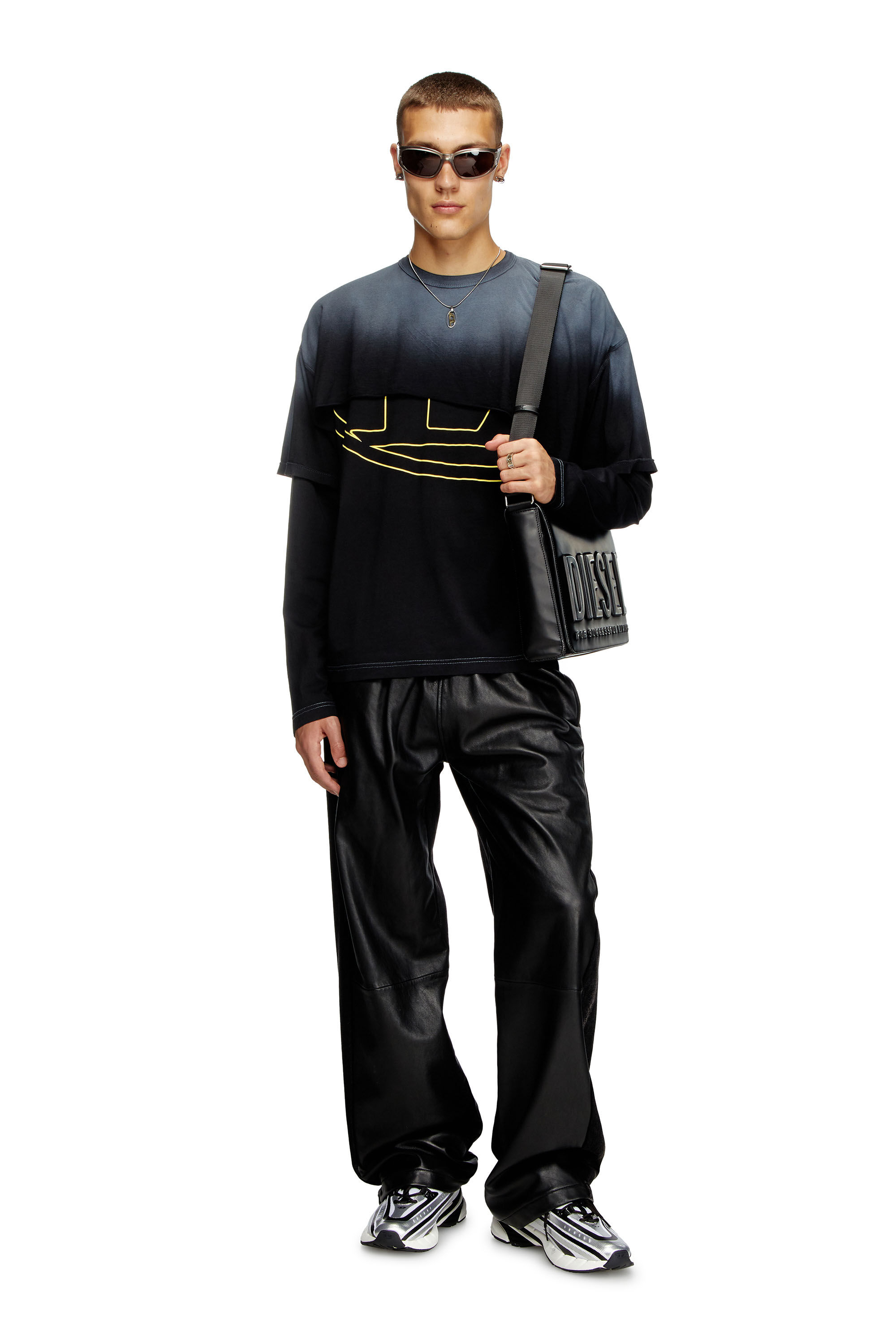 Diesel - T-BESH-CUT, Herren Mehrlagiges Destroyed-Langarm-T-Shirt in Schwarz - 1