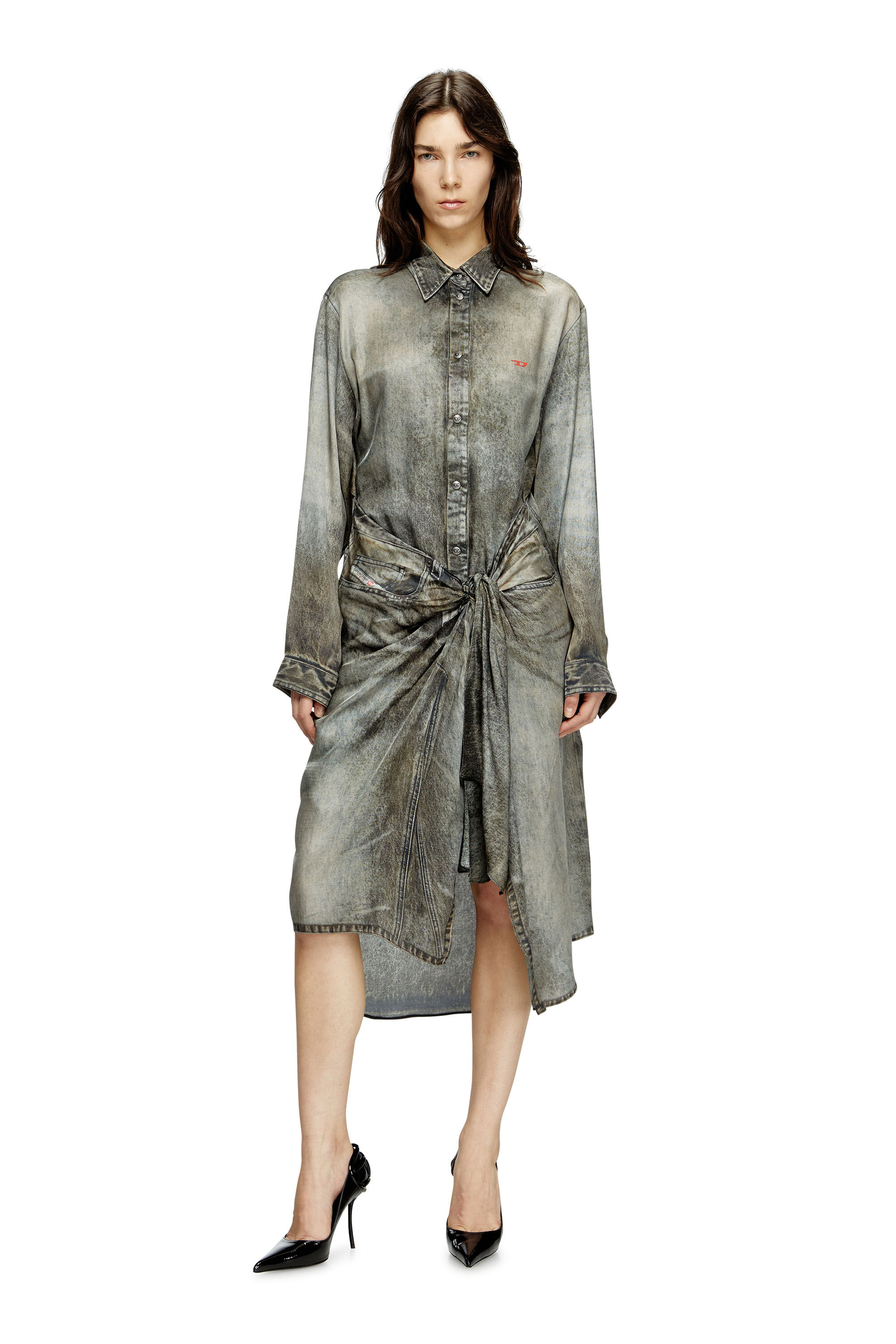 Diesel - D-ILETTA, Damen Wickel-Kleid aus Viskose im Denim-Look in Dunkelgrau - 3