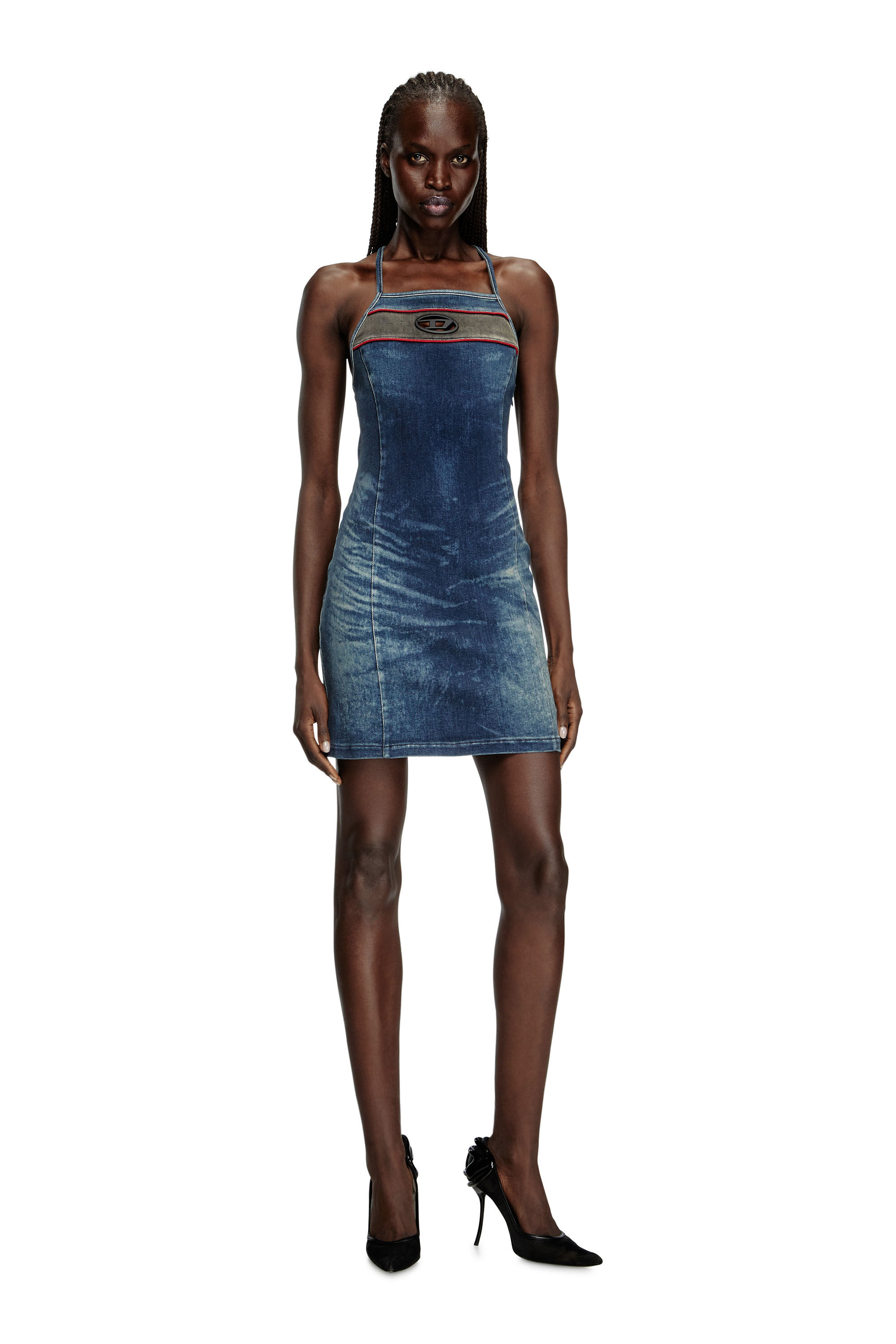 Diesel - DE-PILU-DRESS-S, Damen Kurzes Kleid aus zweifarbigem Stretch-Denim in Dunkelblau - 3
