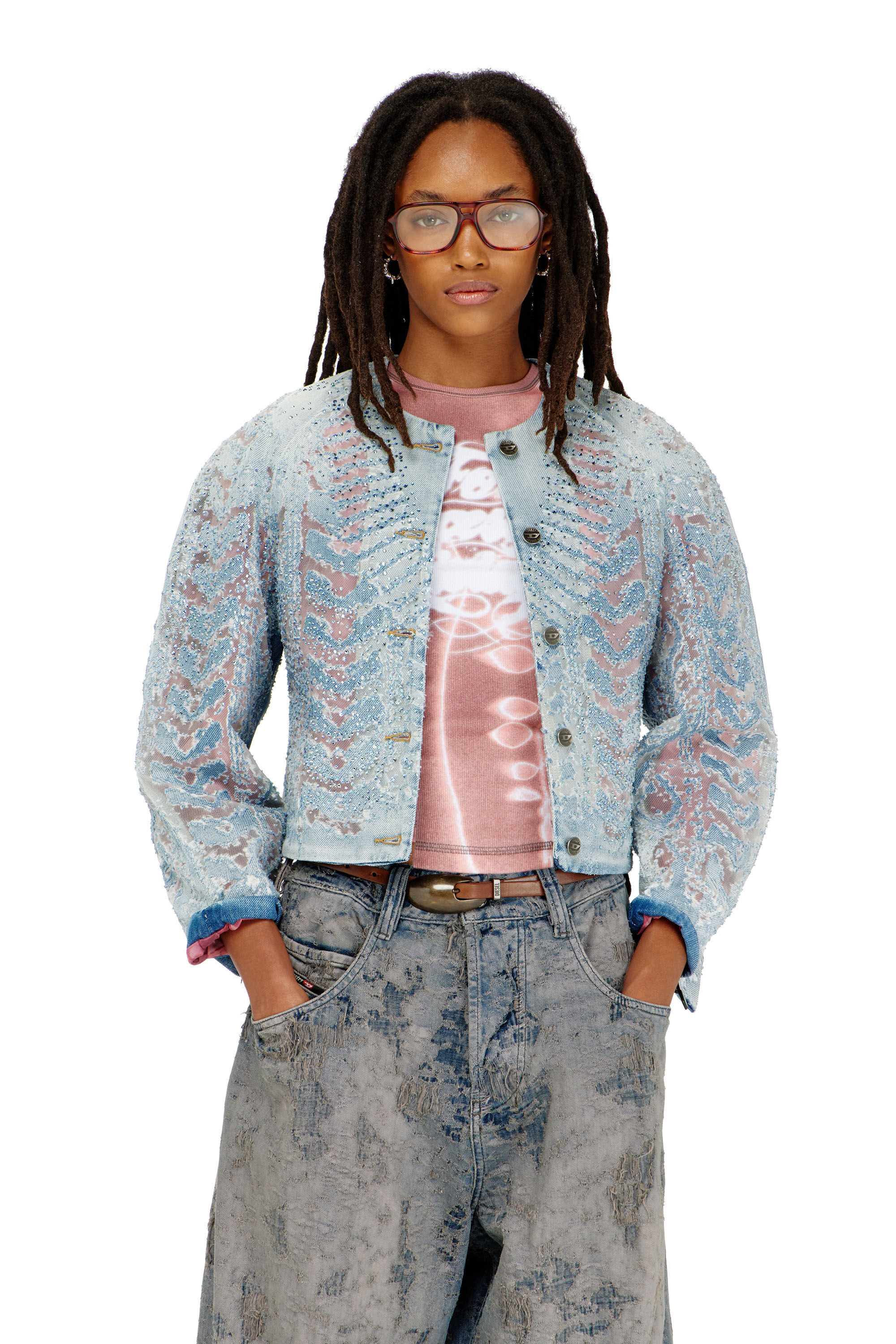 Diesel - DE-SOLIXIA-S, Damen Jacke aus microstone devor&eacute; denim in null - 3