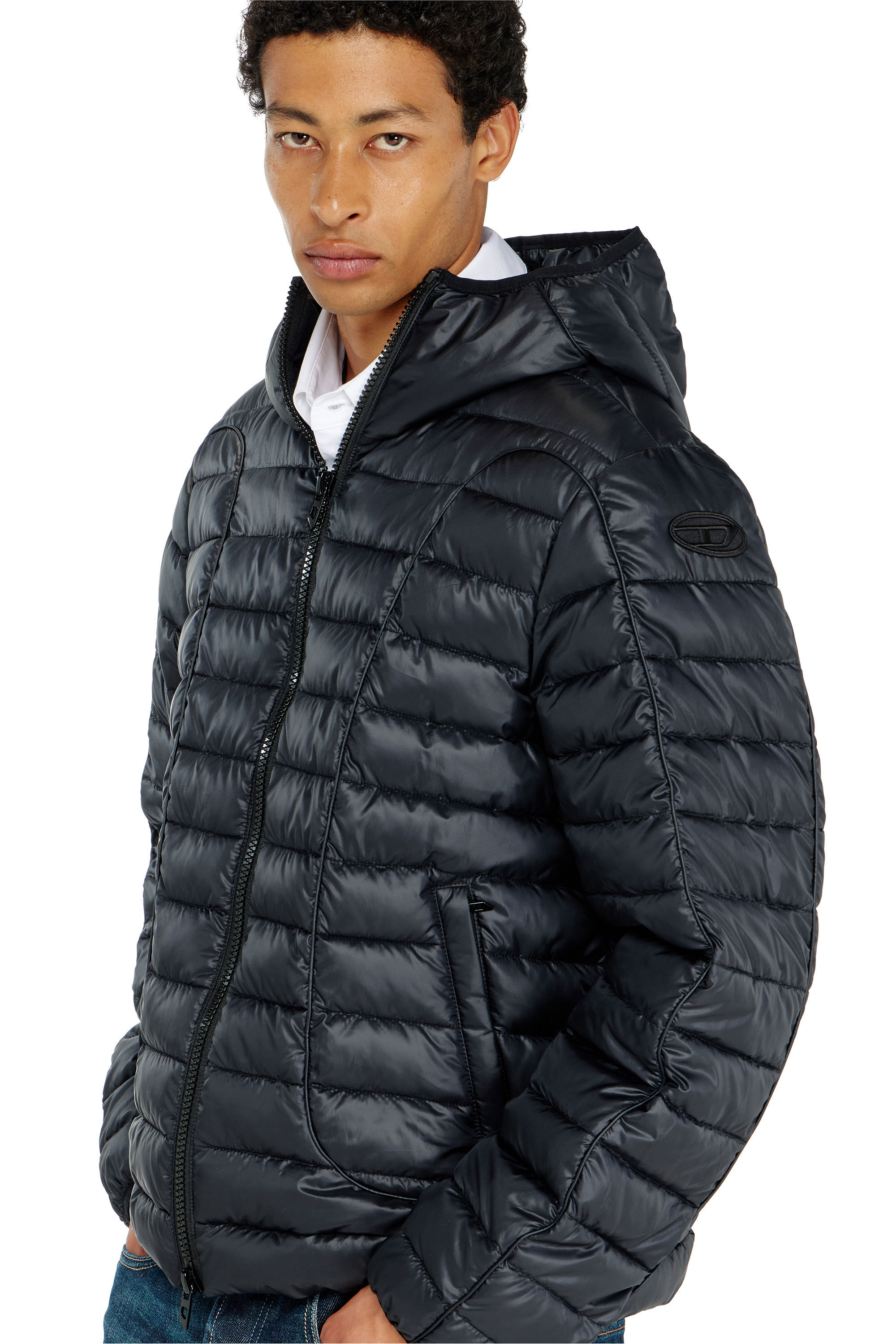 Diesel - W-STONE-WRD, Herren Steppjacke mit tonalen Paspeln in Schwarz - 5