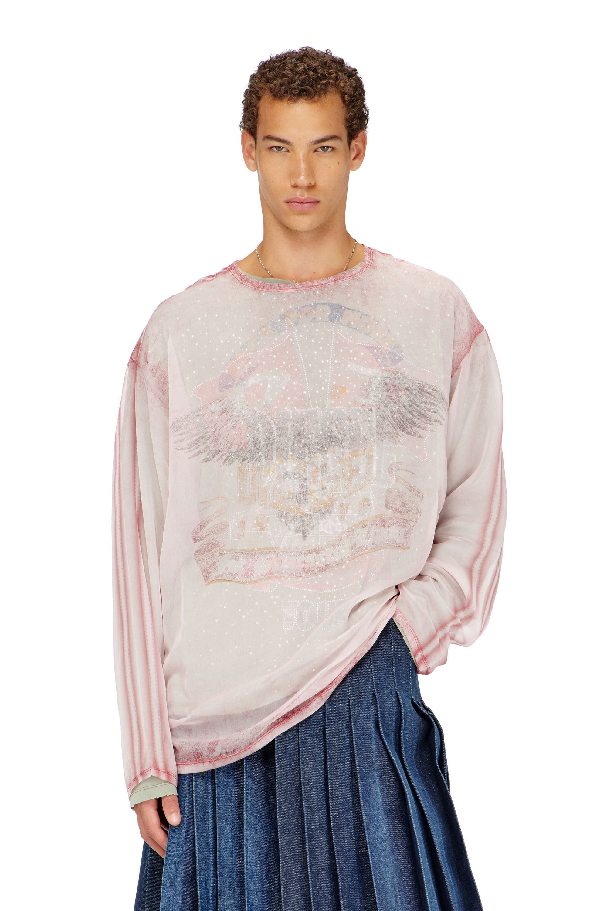 Diesel - T-DOUBLEX-LS, Herren Transparentes Chiffon-Top mit Konzertgrafiken in null - 3