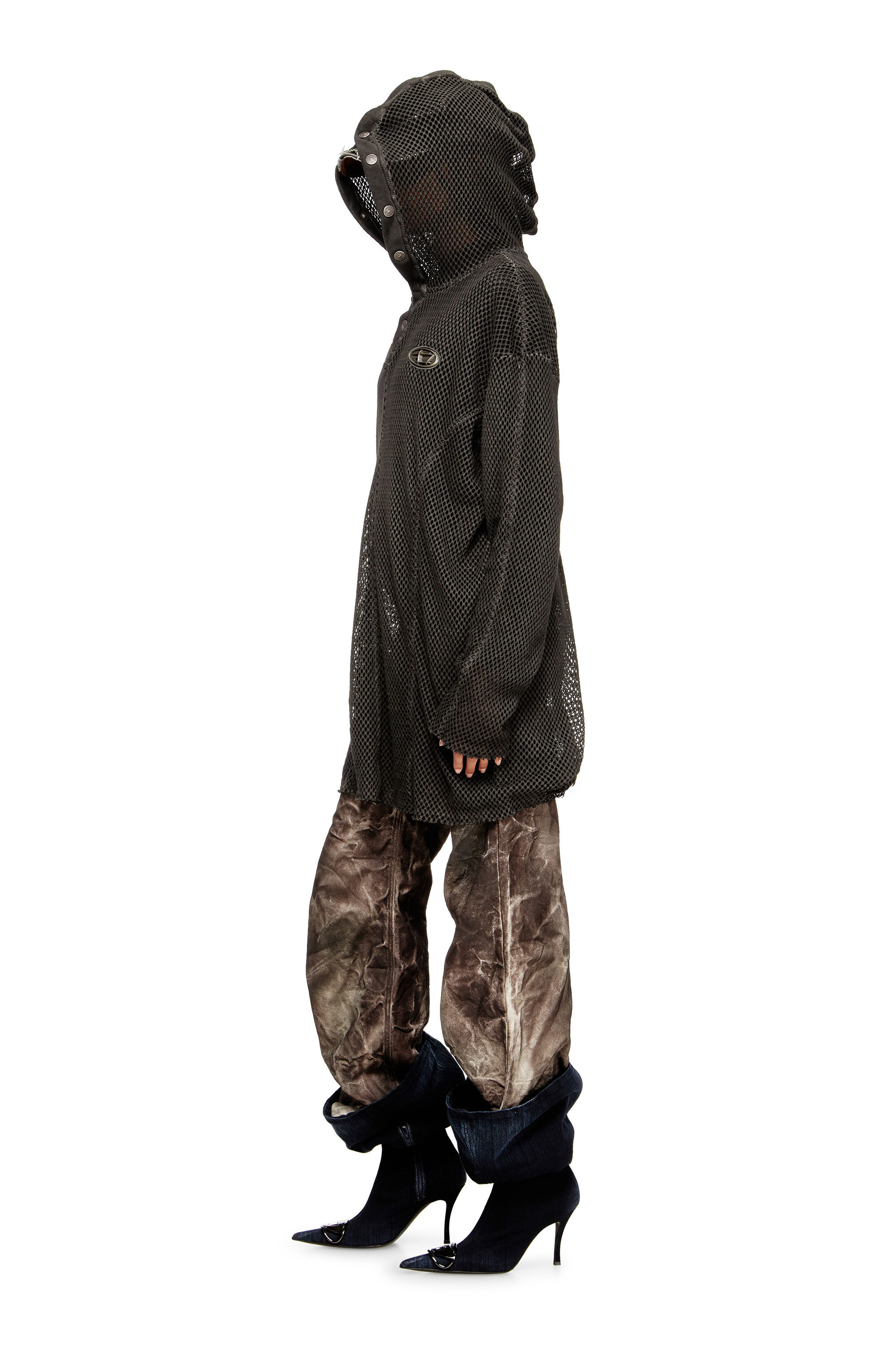 Diesel - S-THUG-FISHNET, Unisex Fischernetz-Hoodie mit vollständig schließendem Kapuzenverschluss in Schwarz - 7