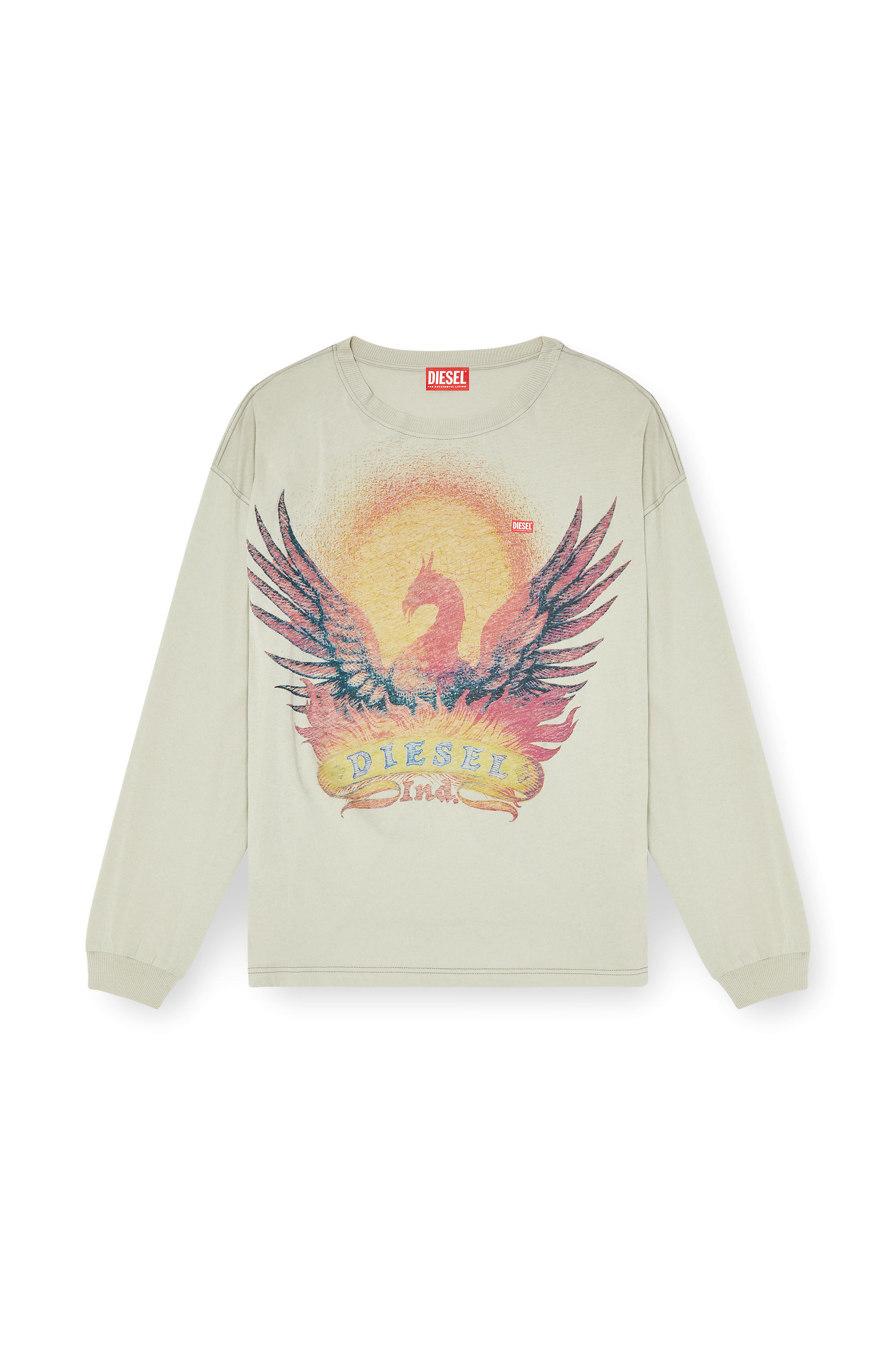 Diesel - T-BOXT-LS-AA1, Herren Langarm-T-Shirt mit Phoenix-Motiv in Beige - 2