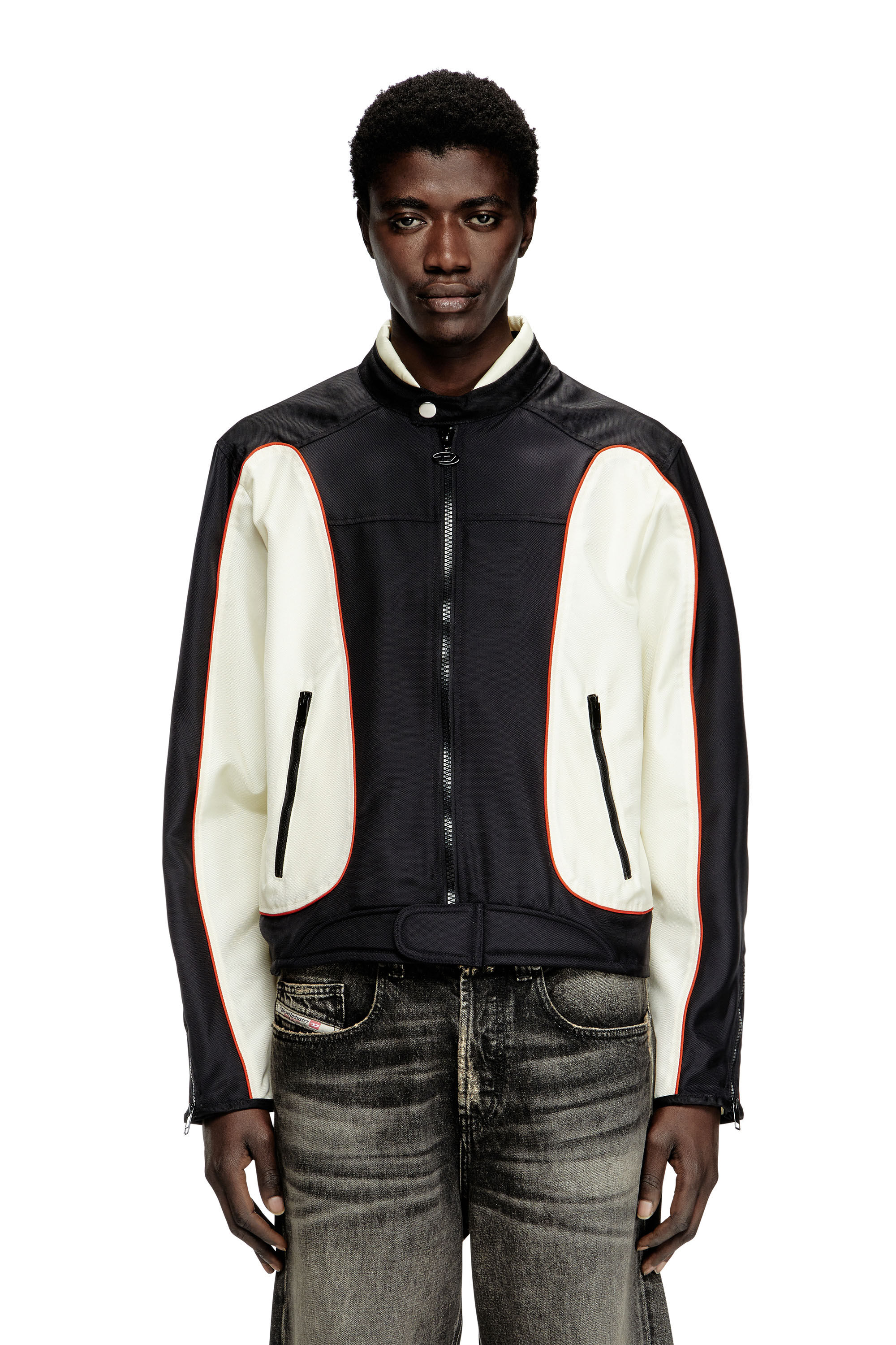Diesel - J-BLINK-A, Herren Colour-Block-Biker-Jacke mit Paspelierung in Weiss/Schwarz - 3