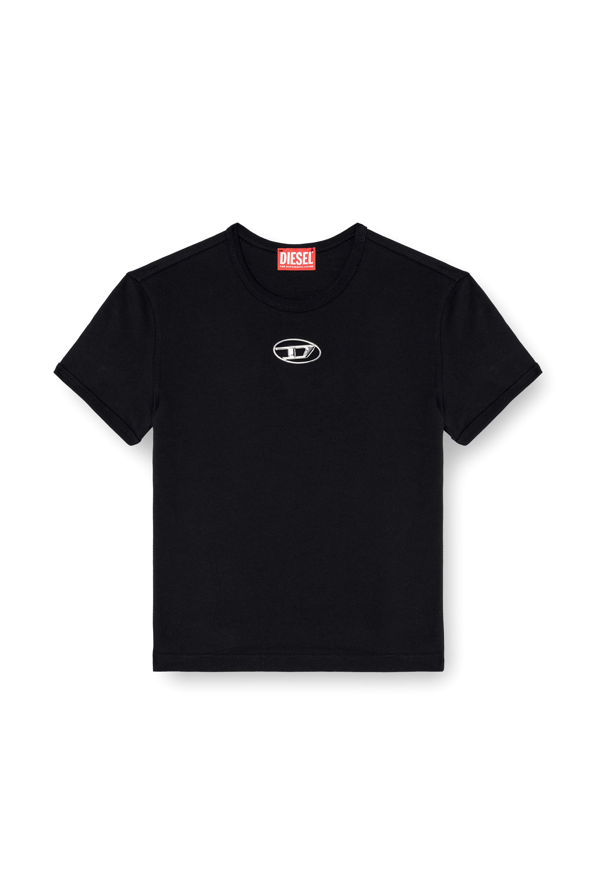 Diesel - T-UNCUTIE-LONG-OD-Q1, Damen T-Shirt in schmalem Fit mit Cut-out-Oval D in Schwarz - 2