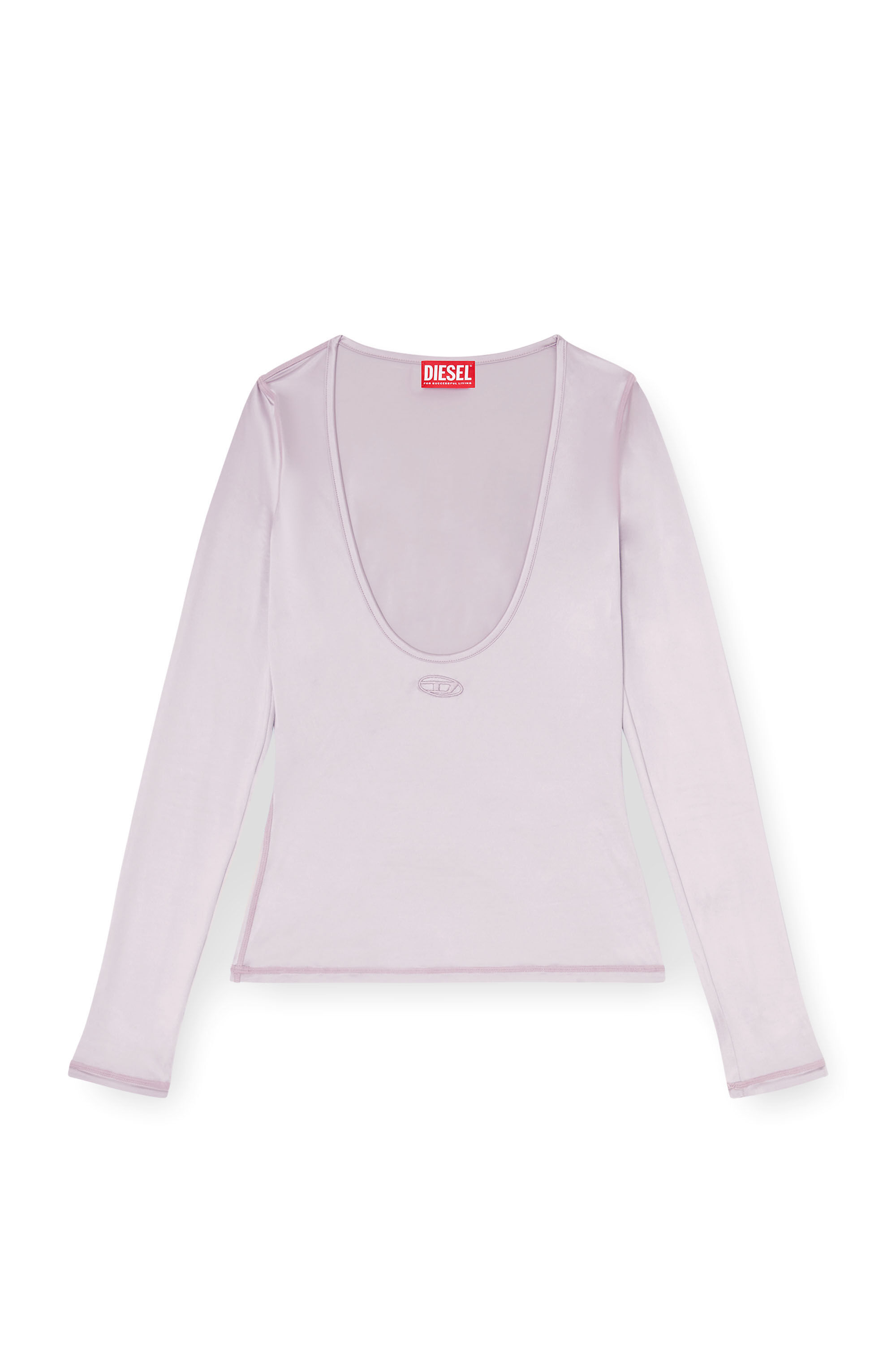 Diesel - T-ELPHIN-LS, Damen Nylon slim top mit Rundhalsausschnitt und Logo Oval D Stickerei in null - 1