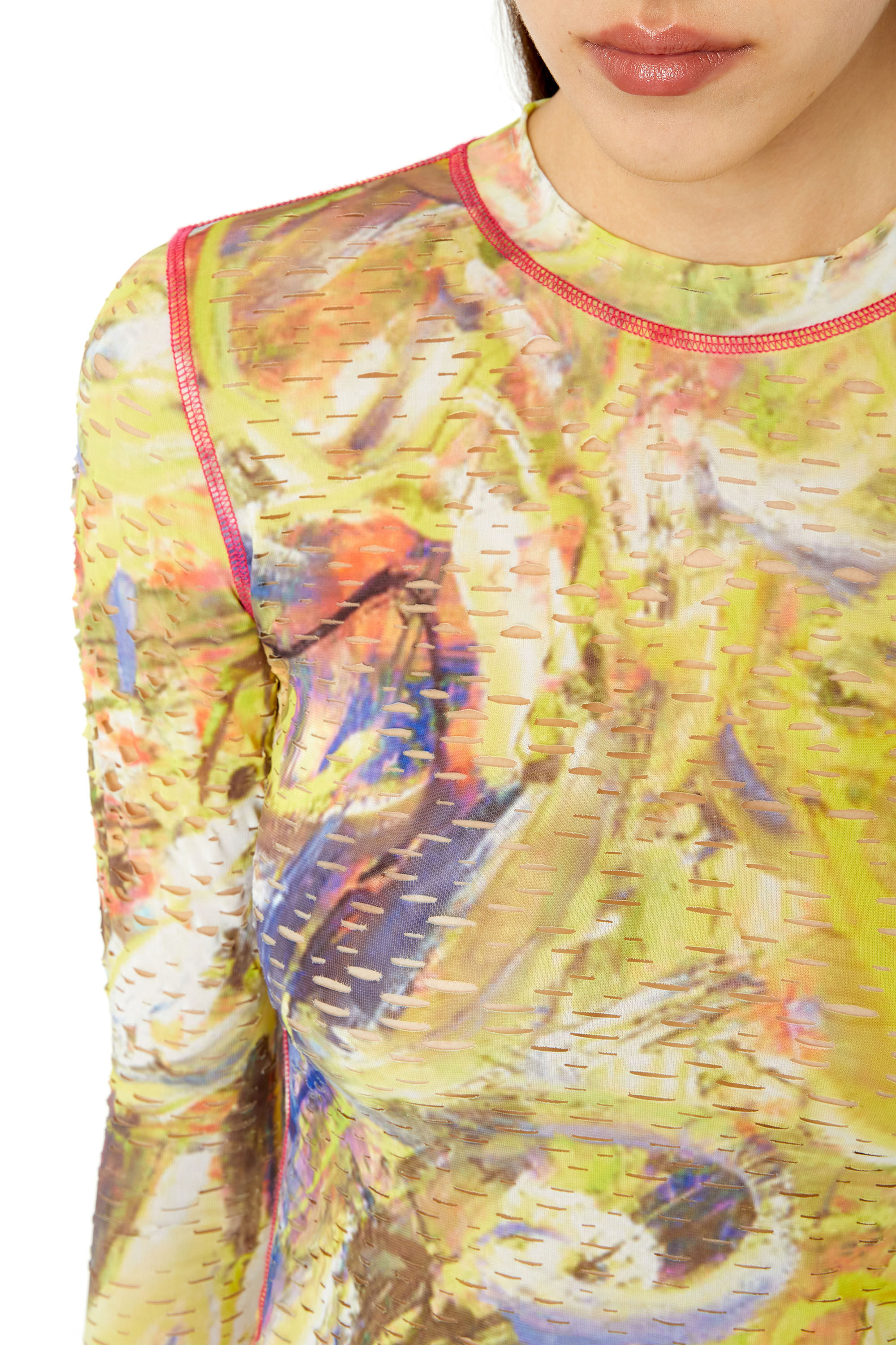 Diesel - T-CLADDY, Damen Lasercut-Top mit abstraktem Print in Weiss/Gelb - 5