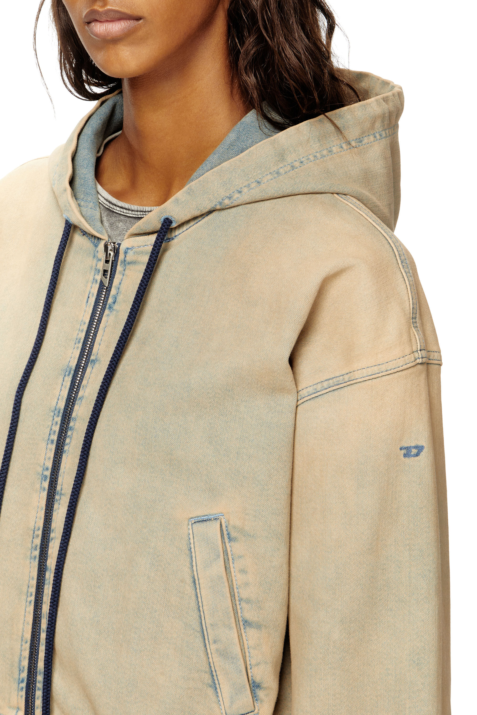Diesel - DE-GIRI-CROP JOGG, Damen Reißverschluss-Kapuzenpullover aus farbigen JoggJeans in Beige/Blau - 5