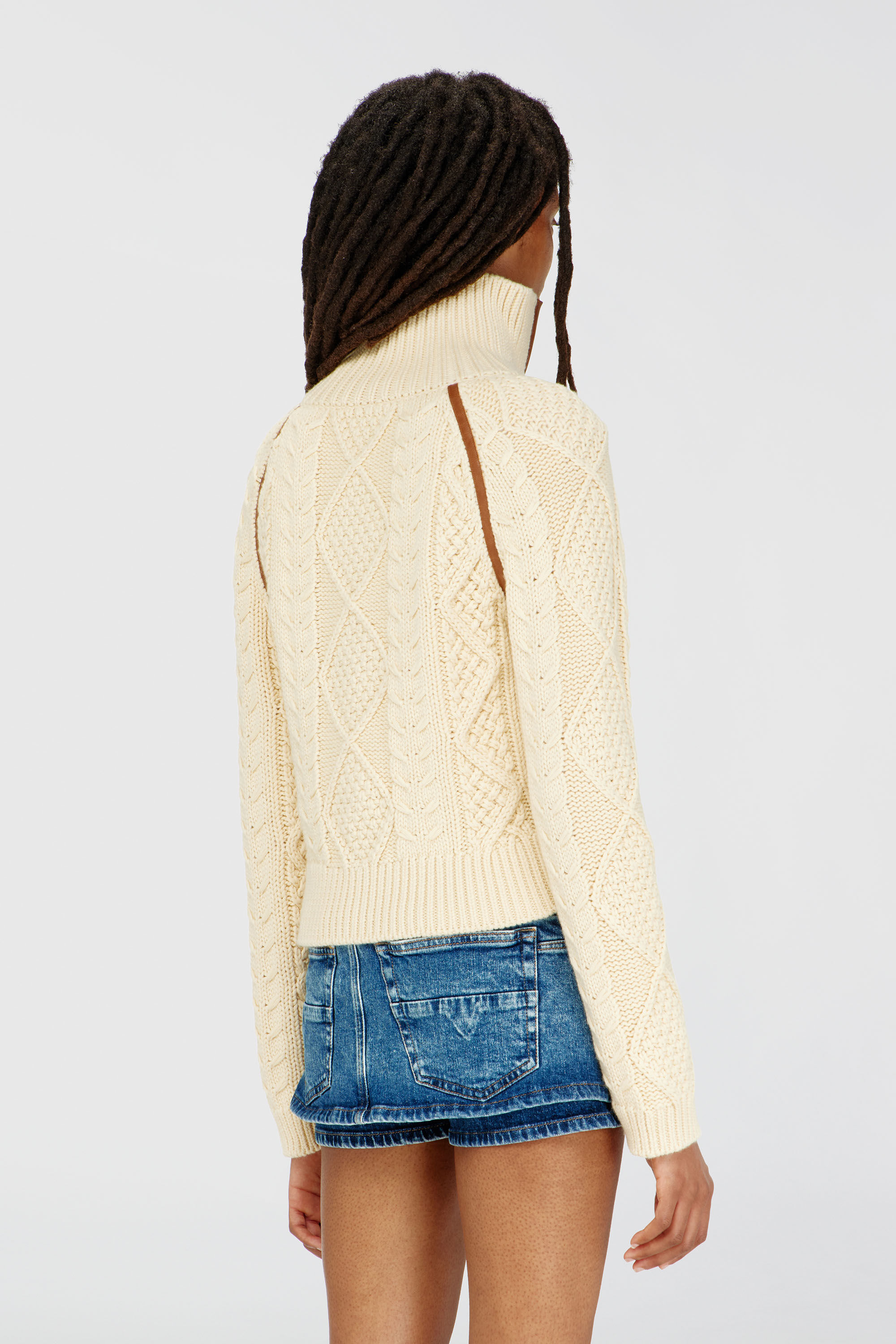 Diesel - M-INTELLE, Damen Kabelstrick-Cardigan mit kontrastierenden Streifen in Beige - 4