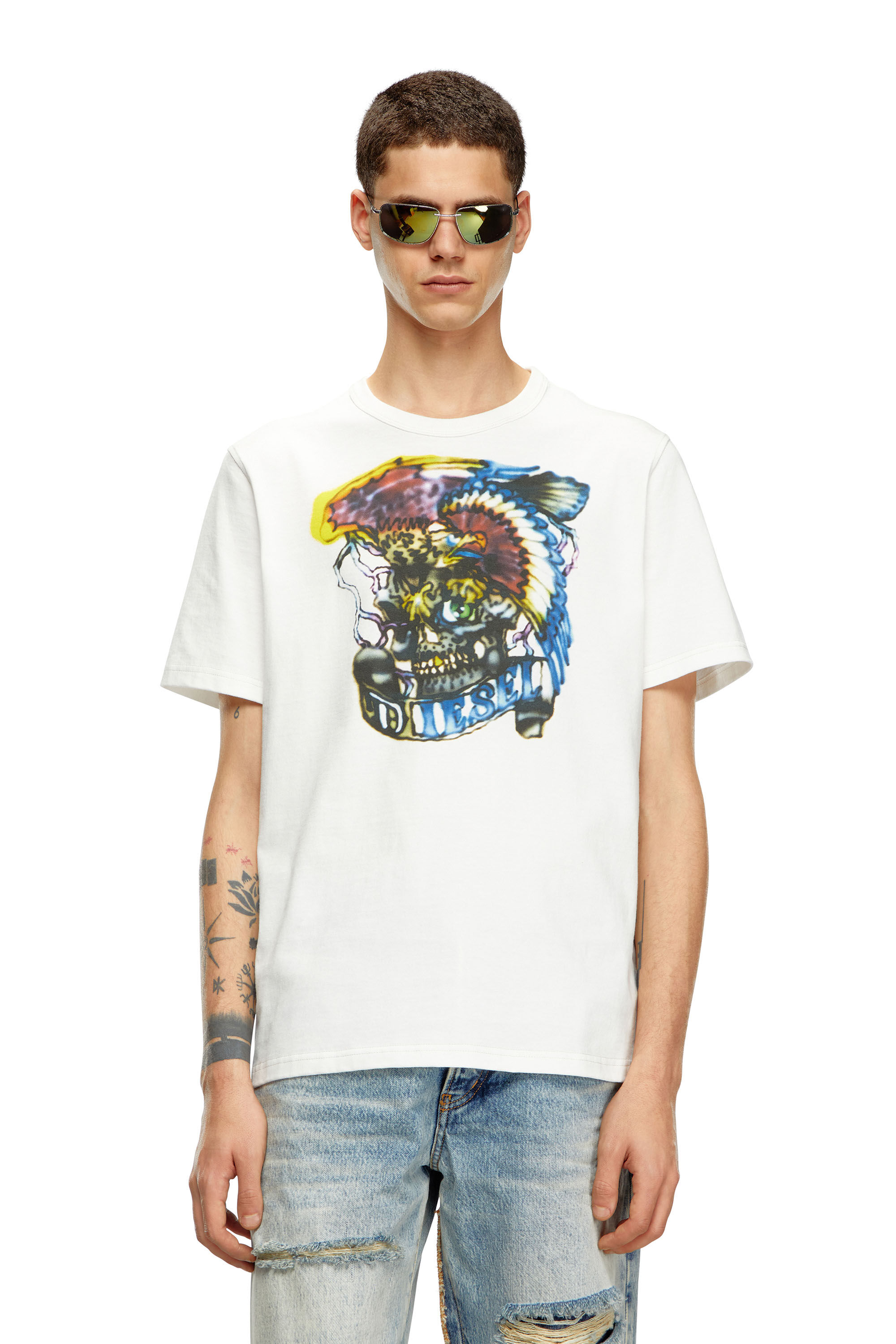 Diesel - T-ADJUST-Q3, Herren T-Shirt mit Tattoo-inspirierten Prints in Wei&szlig; - 3