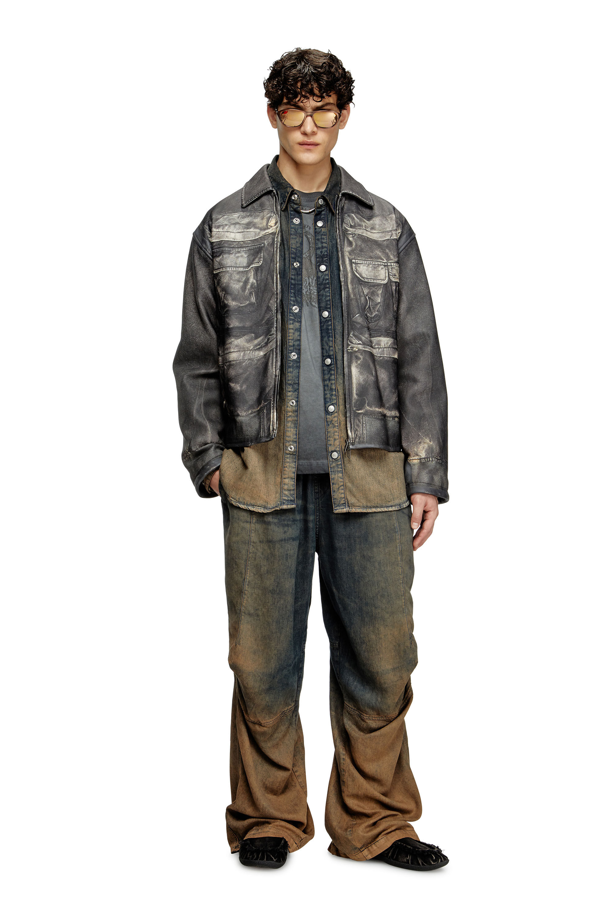 Diesel - L-MAYER, Herren Jacke aus Leder mit Trompe l'œil-Taschen in Schwarz - 1