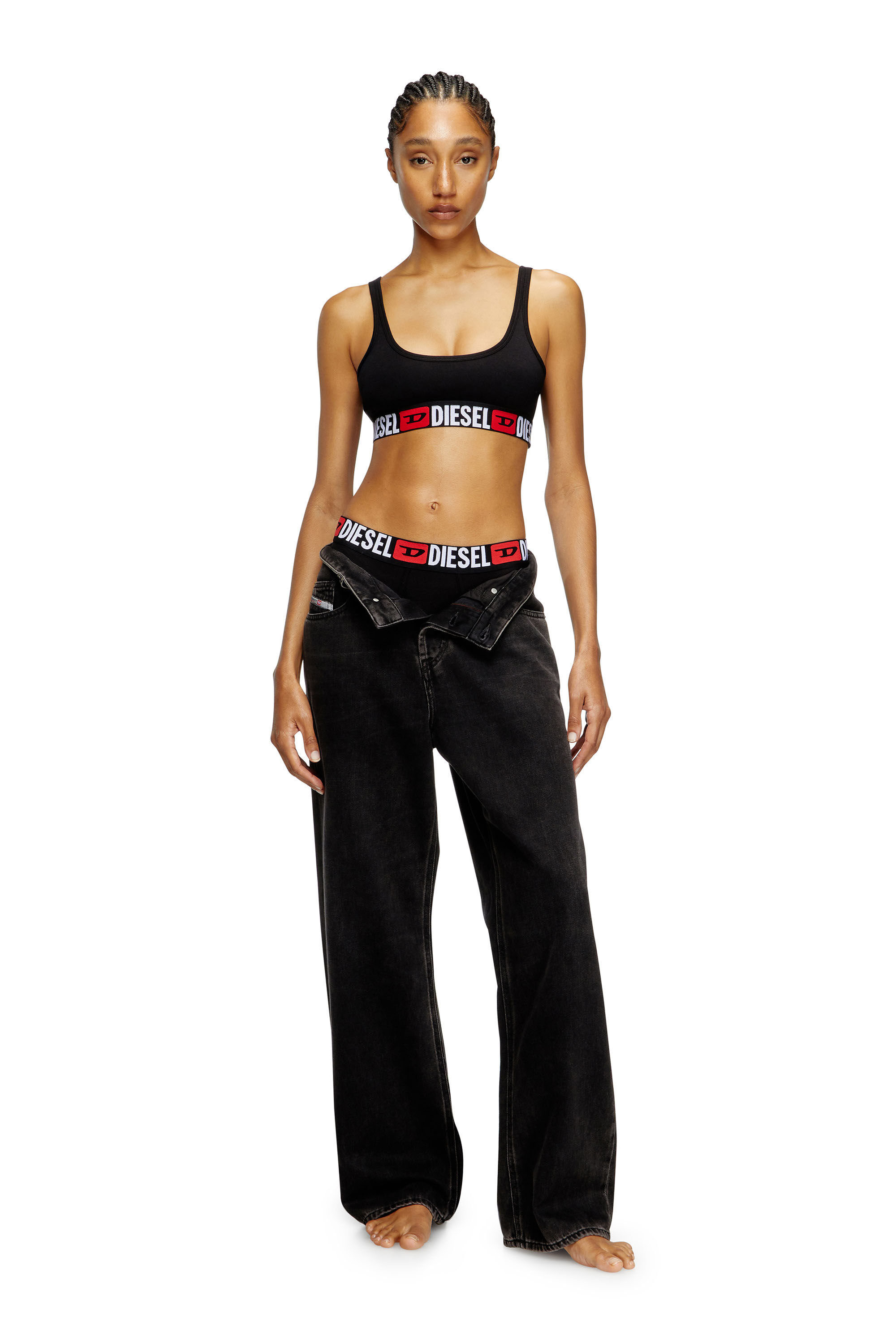 Diesel - UFSB-ORIBA, Damen Bralette mit Logoband in Schwarz - 1