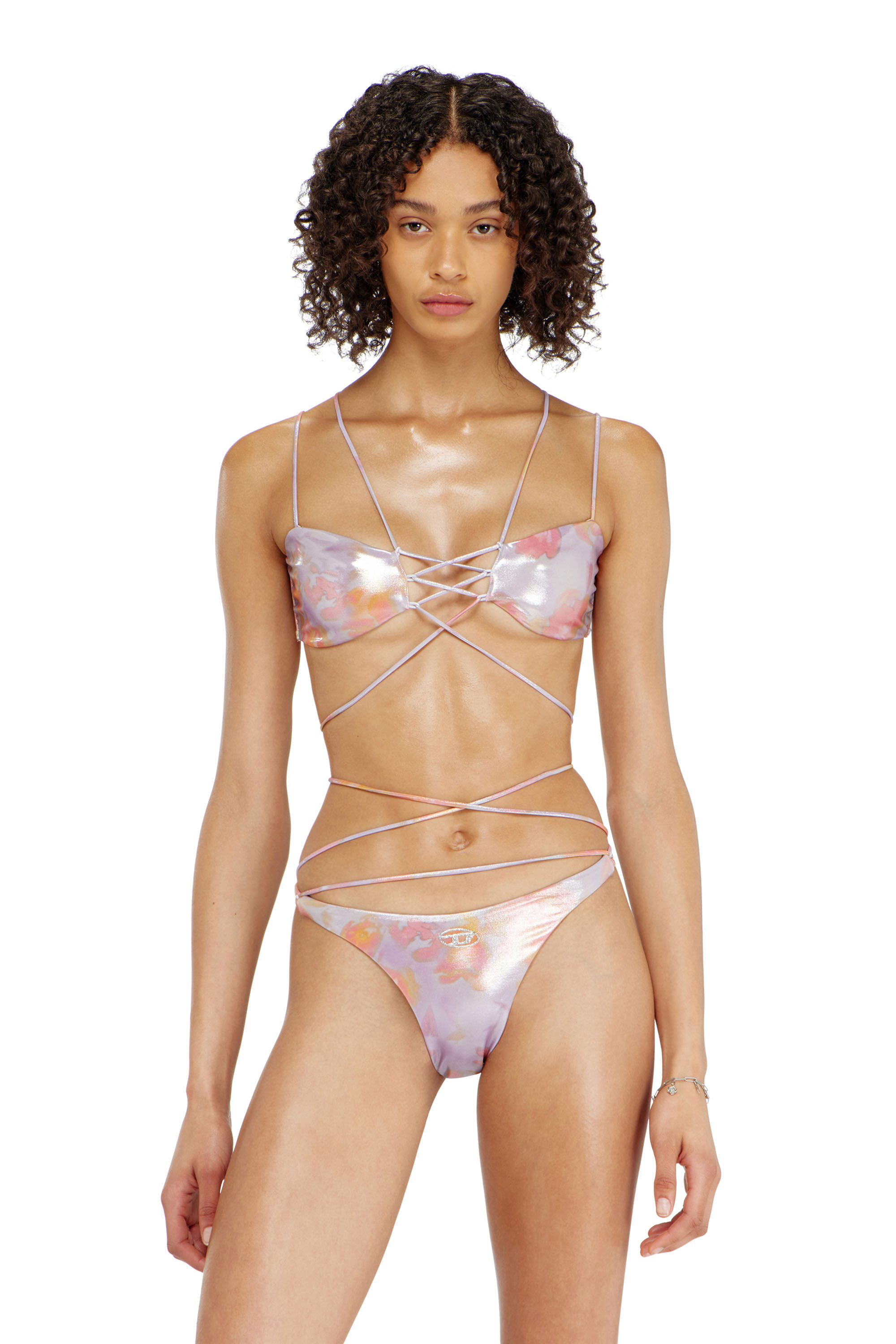 Diesel - NADINE-UTLT, Damen Metallisches Strappy-Bikini-Top mit Blumenprint in null - 1