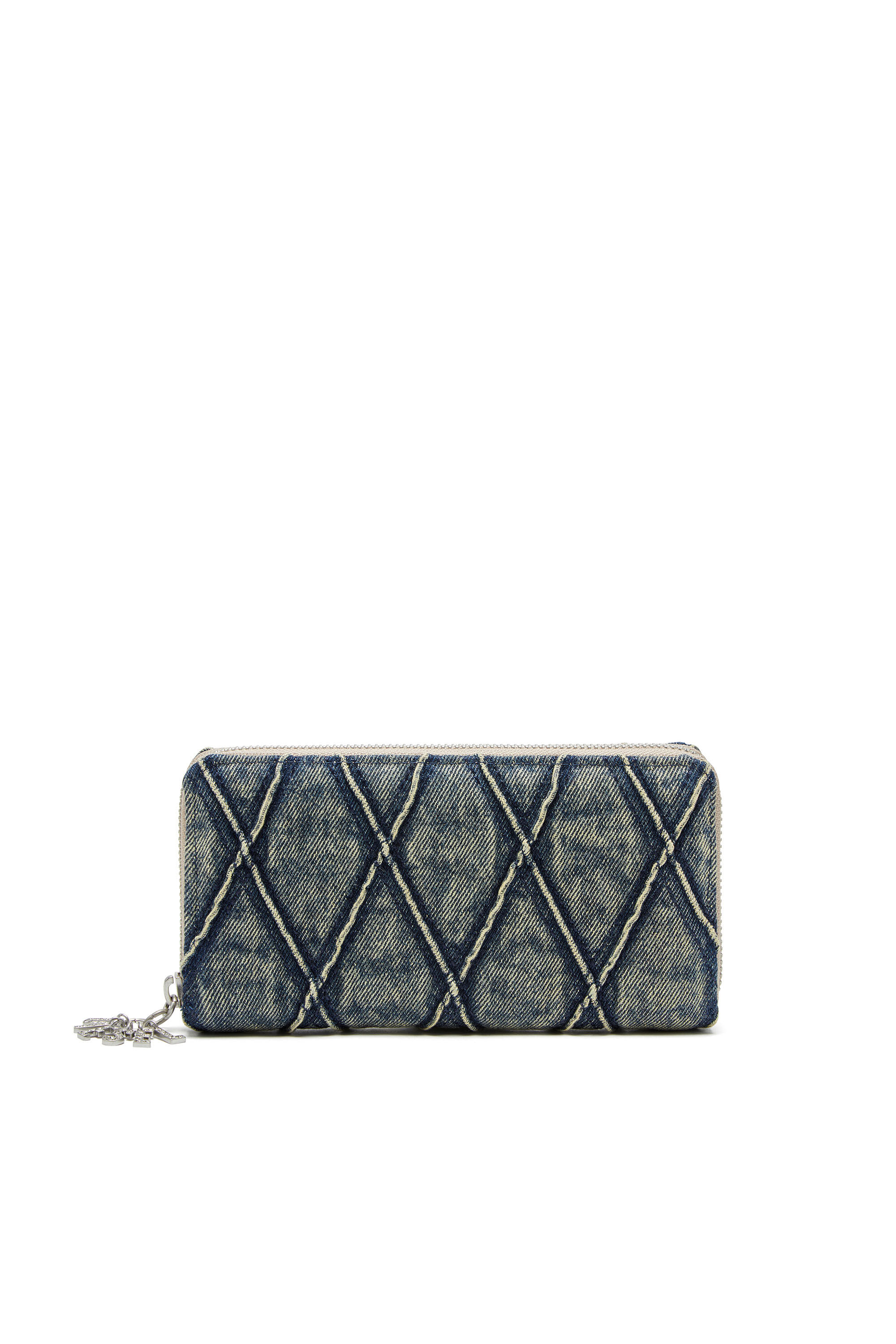 Diesel - CHARM-D CONTINENTAL ZIP L, Damen Reißverschluss-Portemonnaie aus gestepptem Argyle-Denim in Dunkelblau - 1
