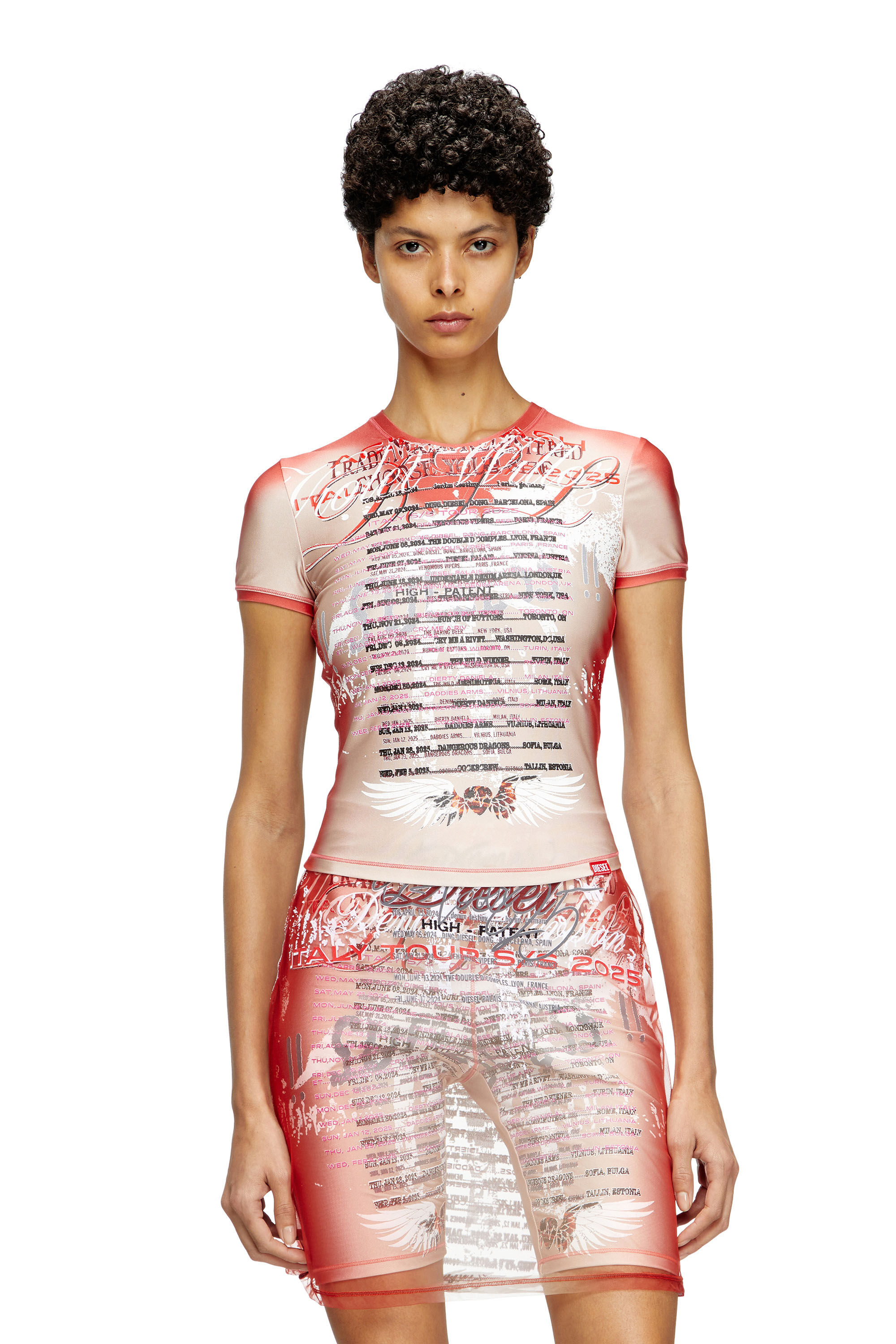Diesel - T-KALYC-1, Damen Durchsichtiges T-Shirt mit Text-Print in Rosa - 3