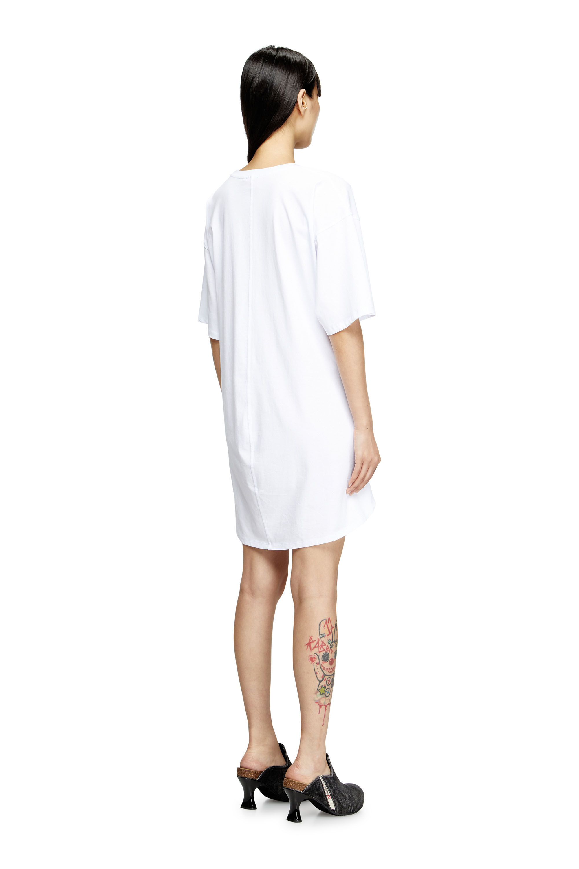 Diesel - D-EIVOR, Damen T-Shirt-Kleid mit Bindeband auf der Vorderseite in Weiß - 4