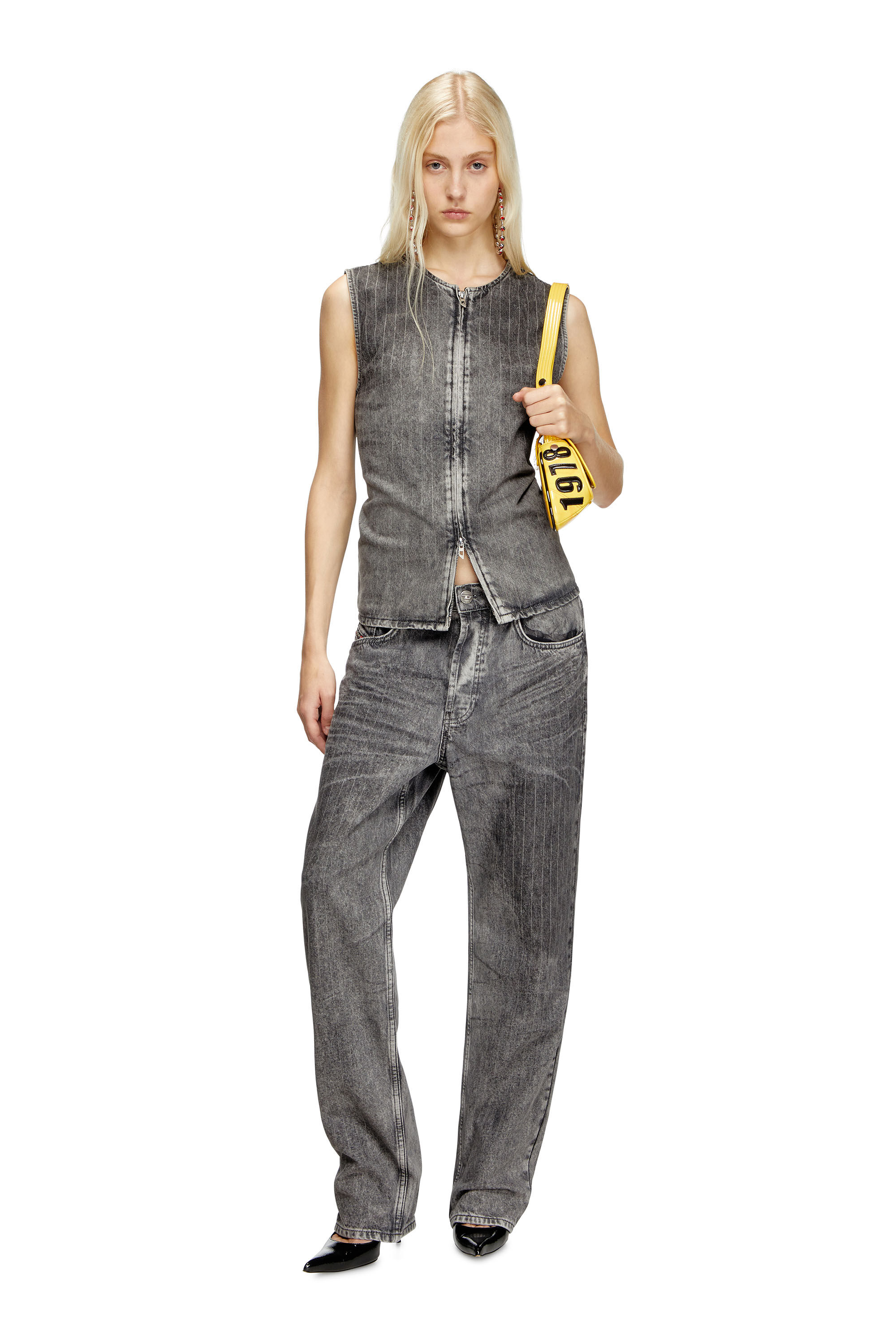 Diesel - D-SUND-S, Unisex Weste aus Denim mit Nadelstreifen in Grau - 7