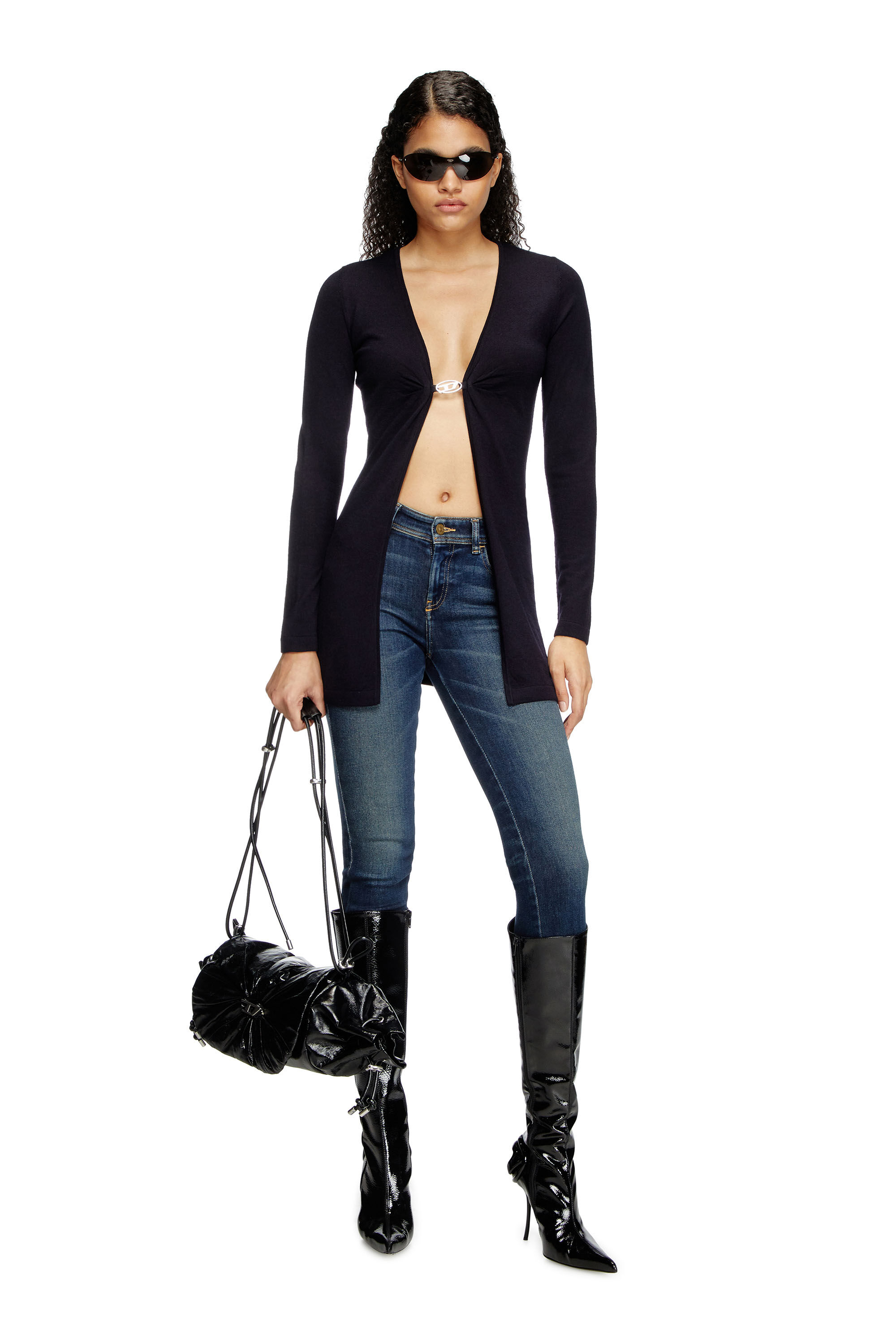 Diesel - M-PIERRY-LONG, Damen Longline-Cardigan aus Wolle mit offener Vorderseite in Dunkelblau - 1