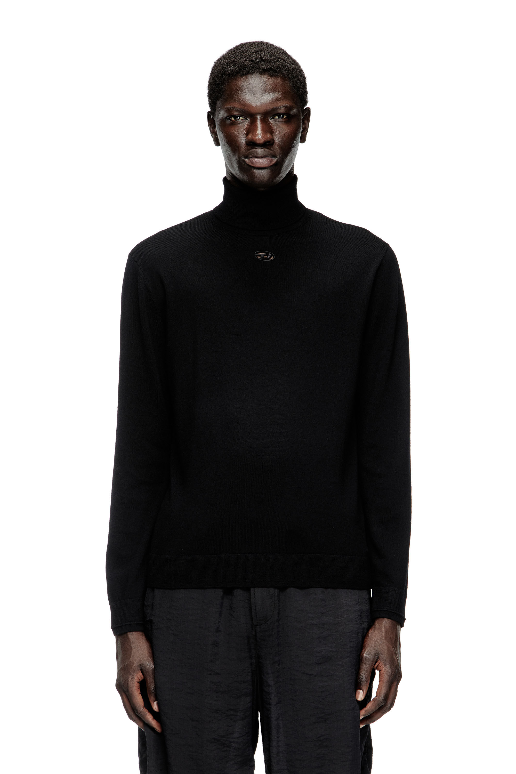 Diesel - K-VARTA, Herren Rollkragenpullover aus Wolle mit Cutout-Logo in Schwarz - 3