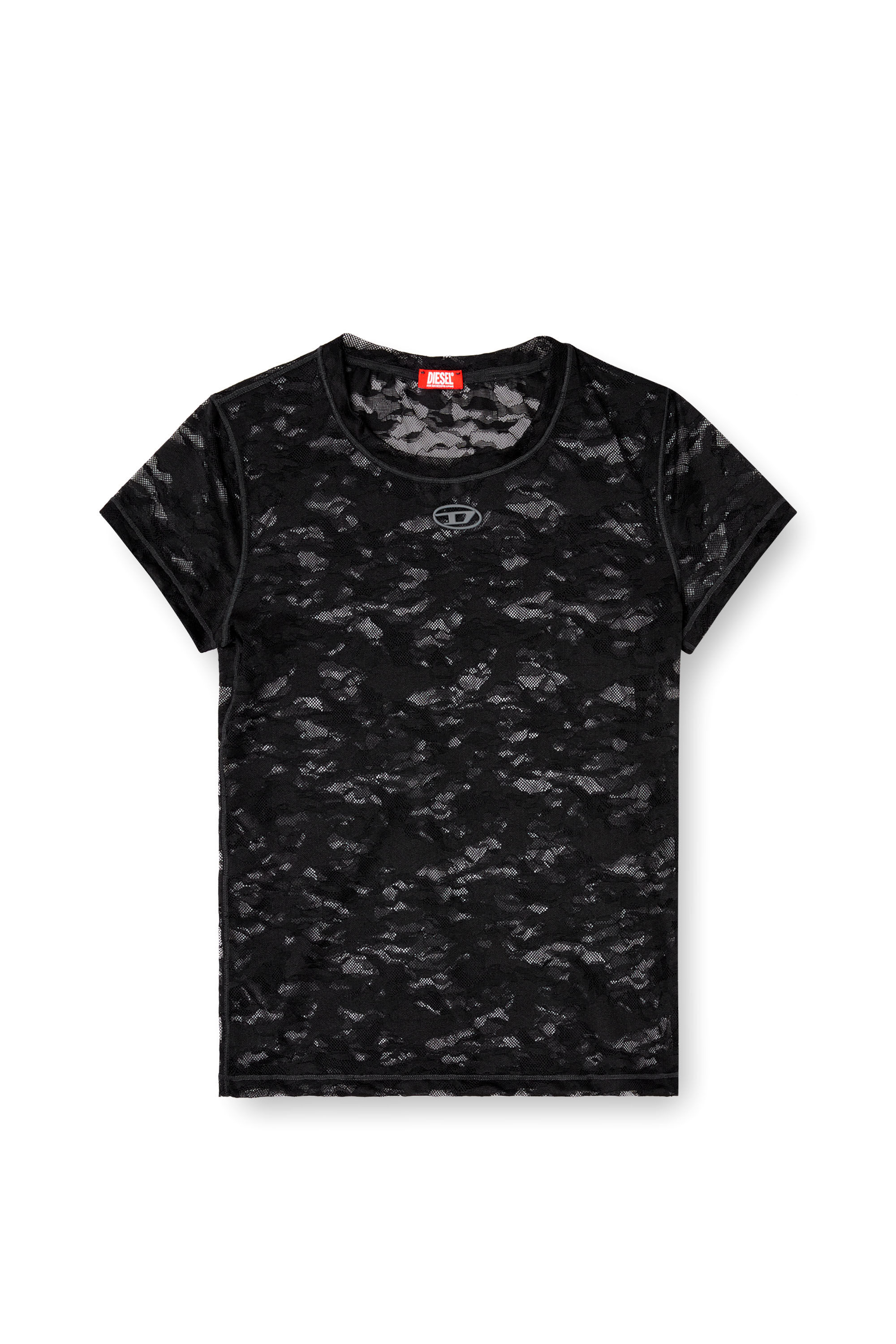 Diesel - KASIA-UTLT, Damen T-Shirt mit Camouflage-Spitze in Schwarz - 2