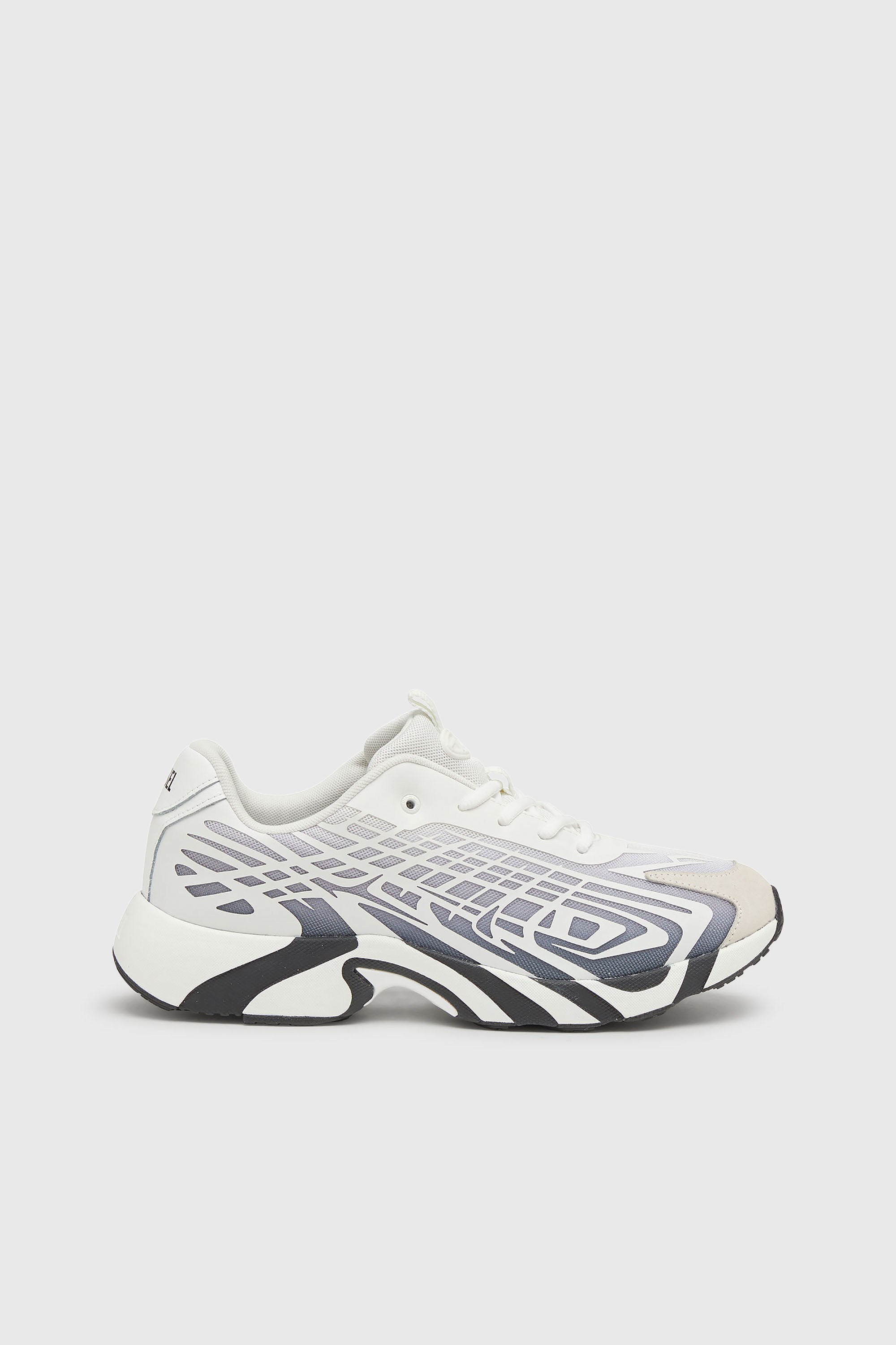 Diesel - S-D-VIT'S 500 LOW, Herren D-Vit-Sneaker aus gestreiftem D&eacute;grad&eacute;-Mesh in Wei&szlig;/Grau - 1