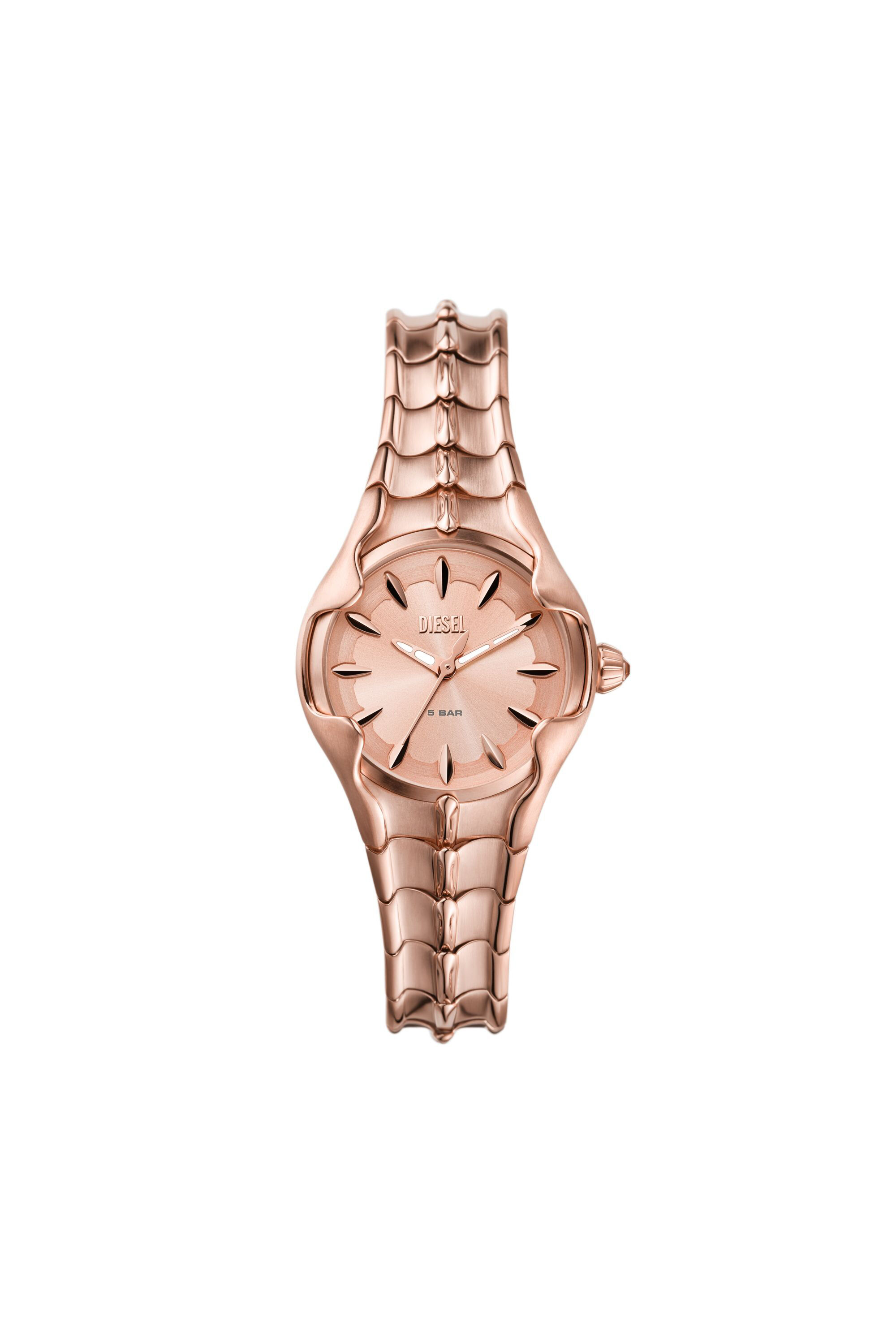 Damen Vert Armbanduhr aus rosegoldenem Edelstahl mit drei Zeigern Rosa Diesel