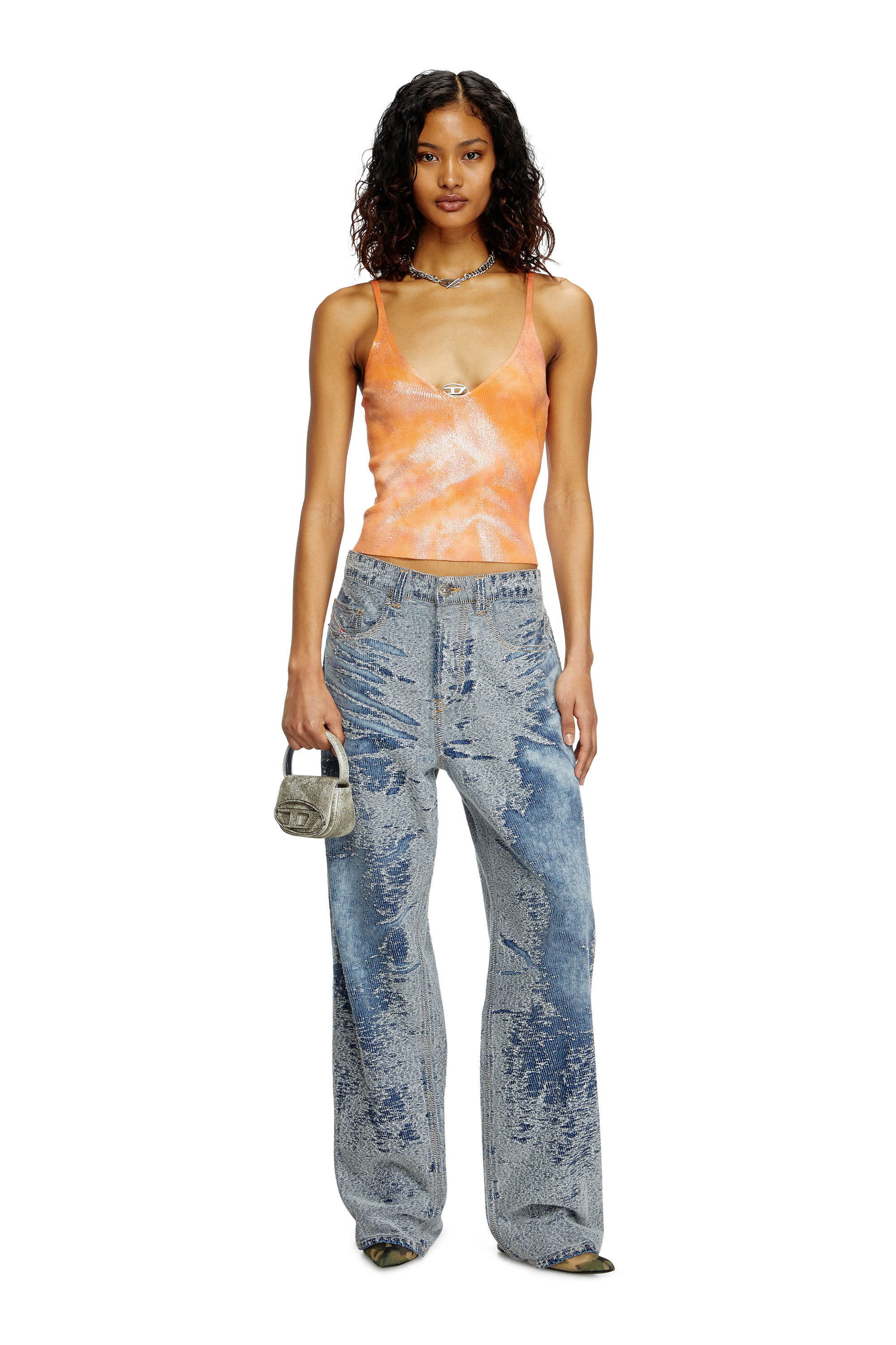Diesel - M-ISMINA, Damen Trägertop aus solarisiertem Metallic-Strick in Orange - 1