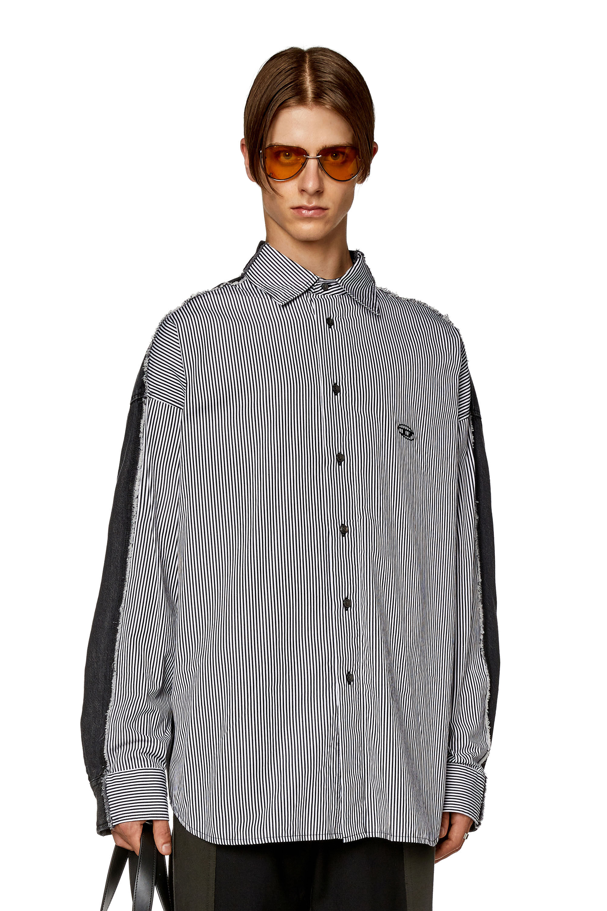 Diesel - S-WARH-STRIPE, Man Striped shirt with denim back in Multicolor - Image 3
