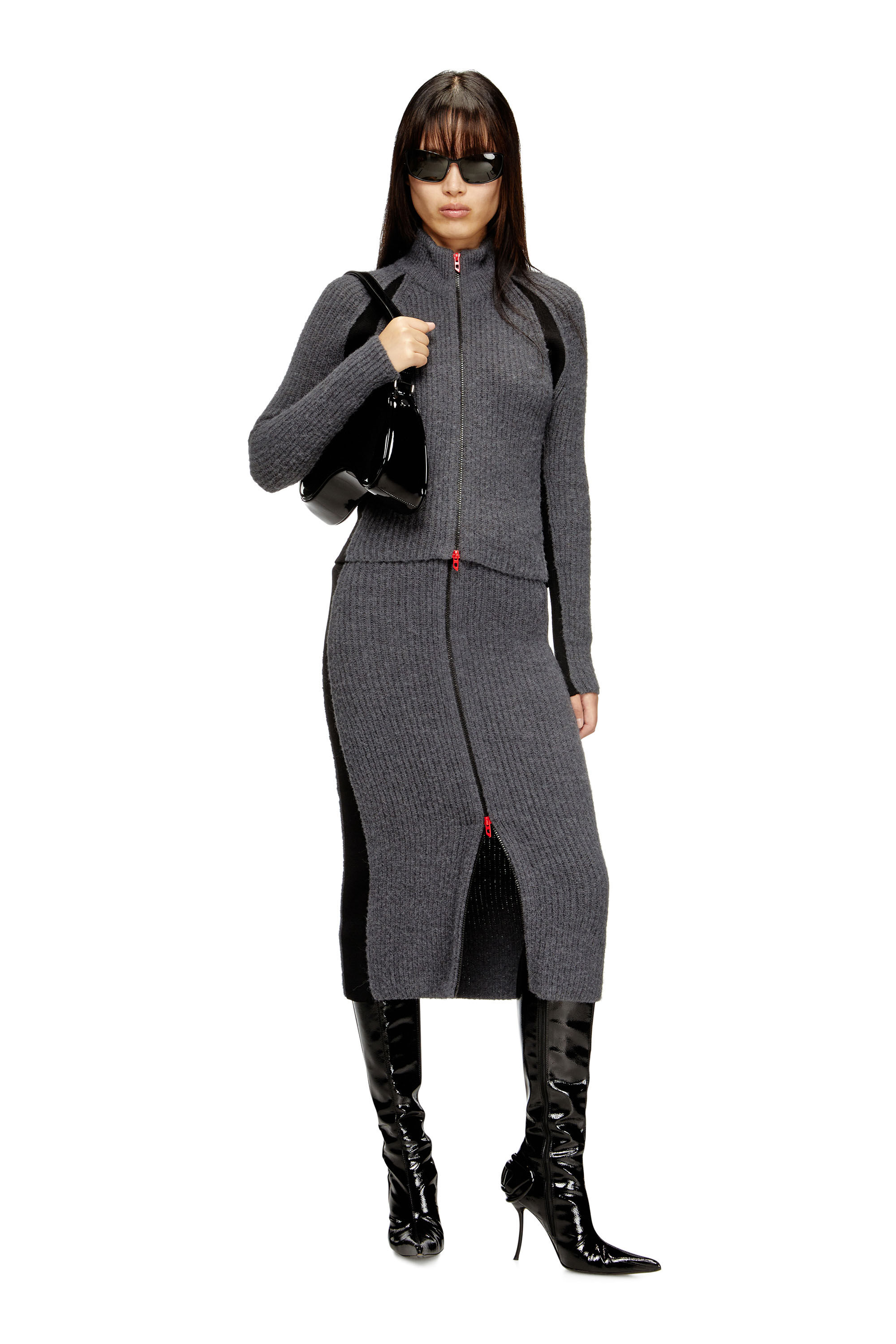 Diesel - M-LOUISE, Damen Strickjacke aus Alpakamischung mit kontrastierenden Einsätzen in Grau - 1