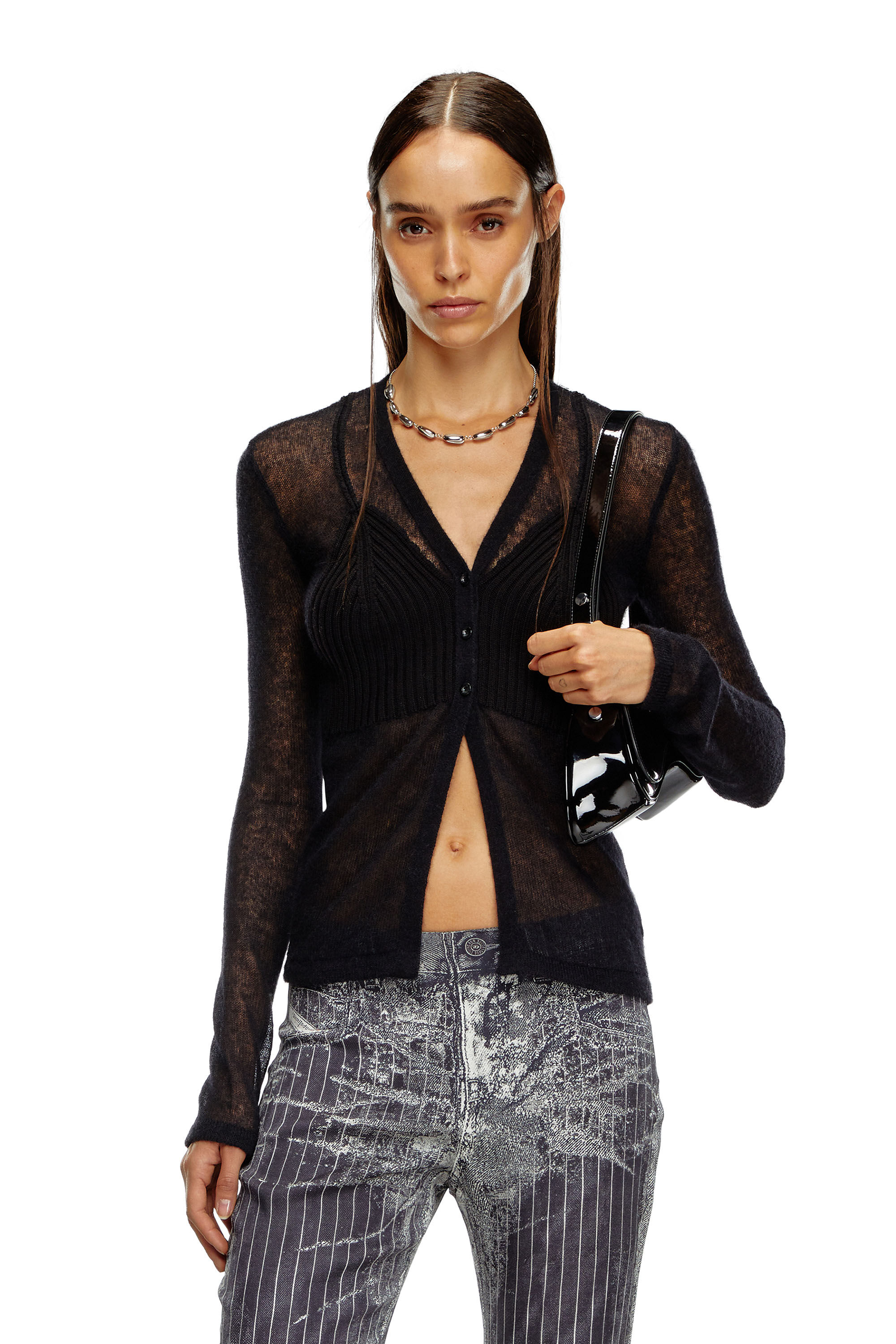 Damen Transparenter Cardigan mit BH-Detail | Schwarz | Diesel