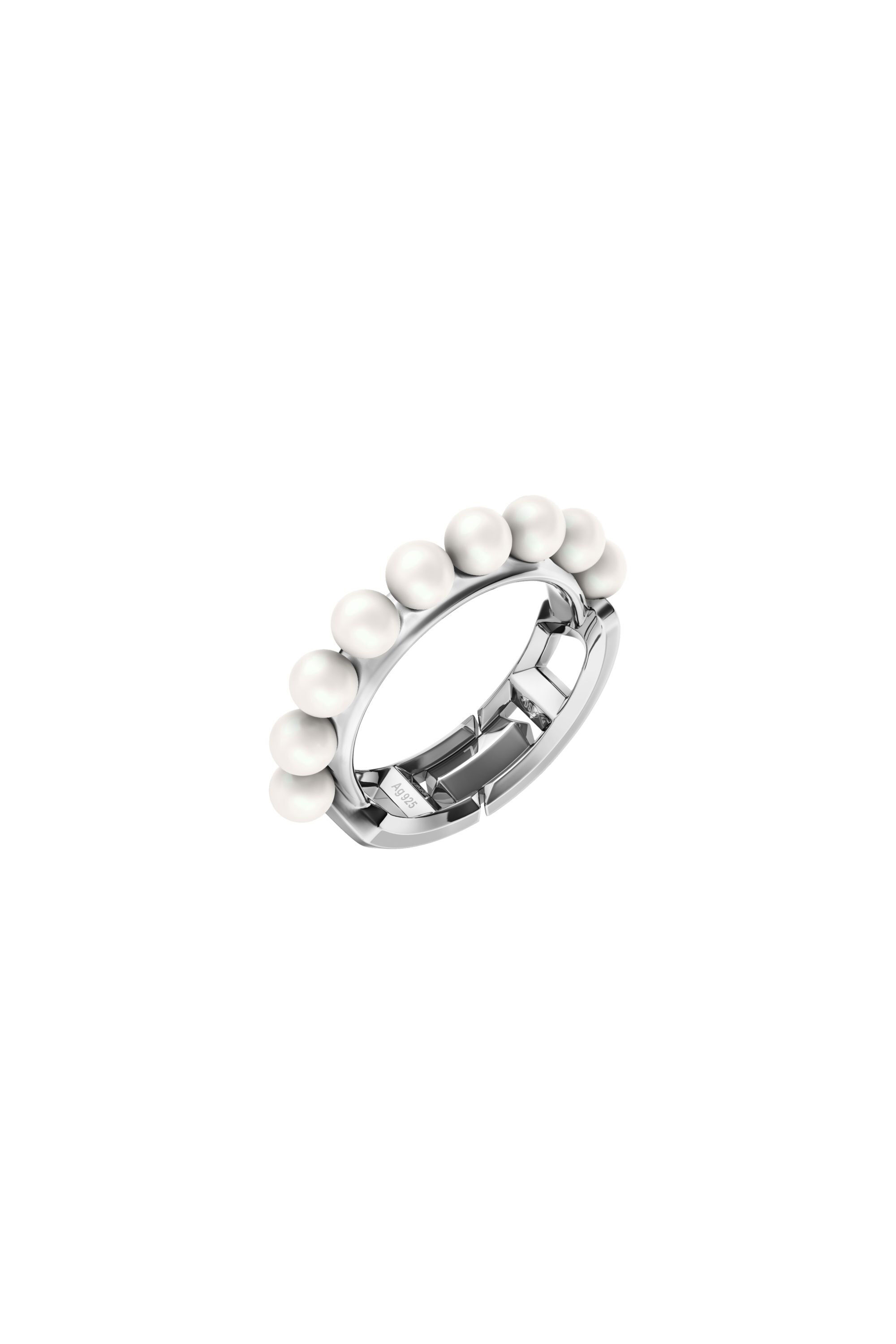 Diesel - DL1370040 STERLING SILVER JEWEL, Unisex Bandring aus Sterlingsilber und Perle in Silber - 1