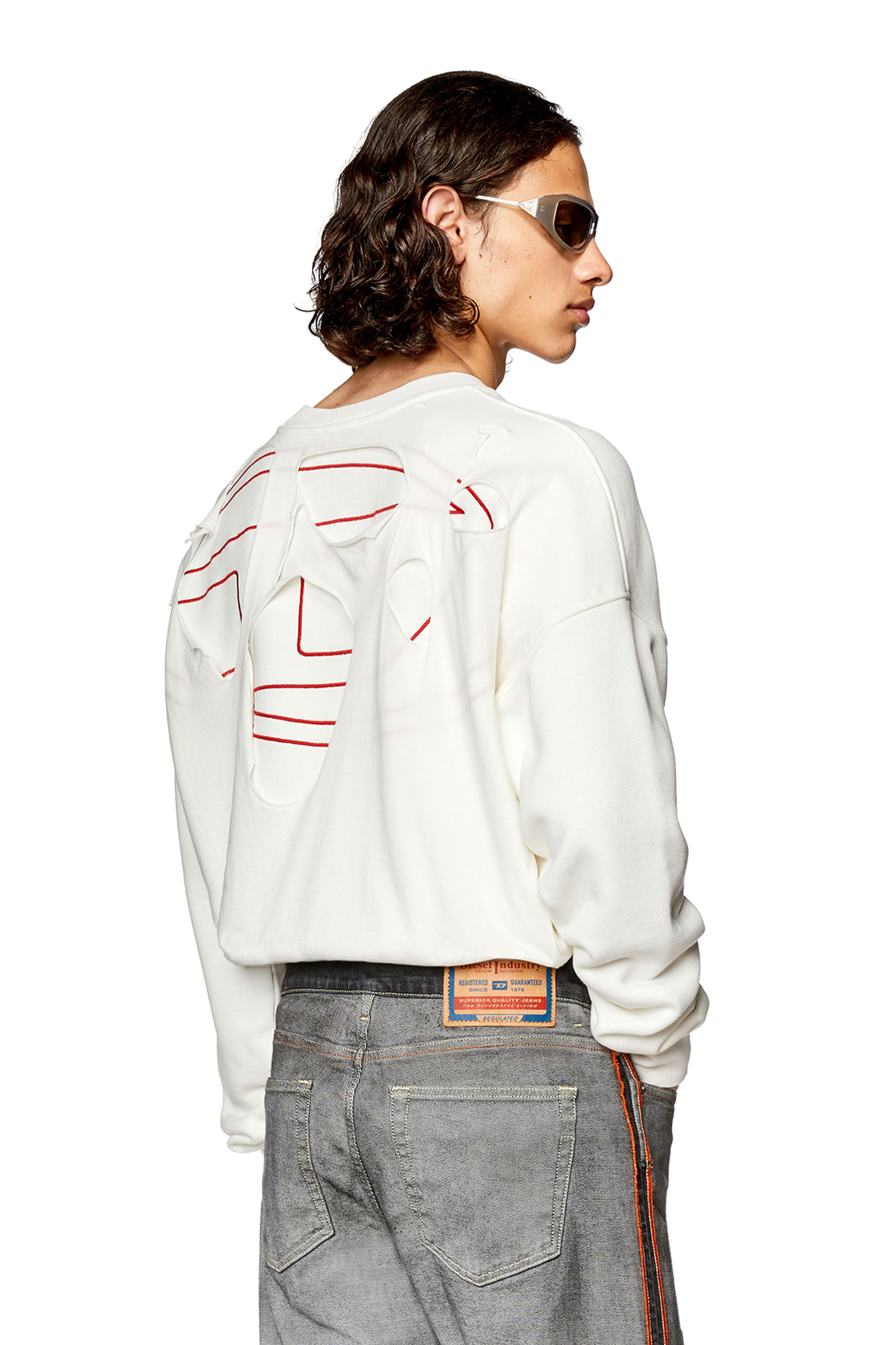 Diesel - S-STRAPOVAL, Herren Sweatshirt mit Rissen und Logo-Stickerei in Weiß - 3