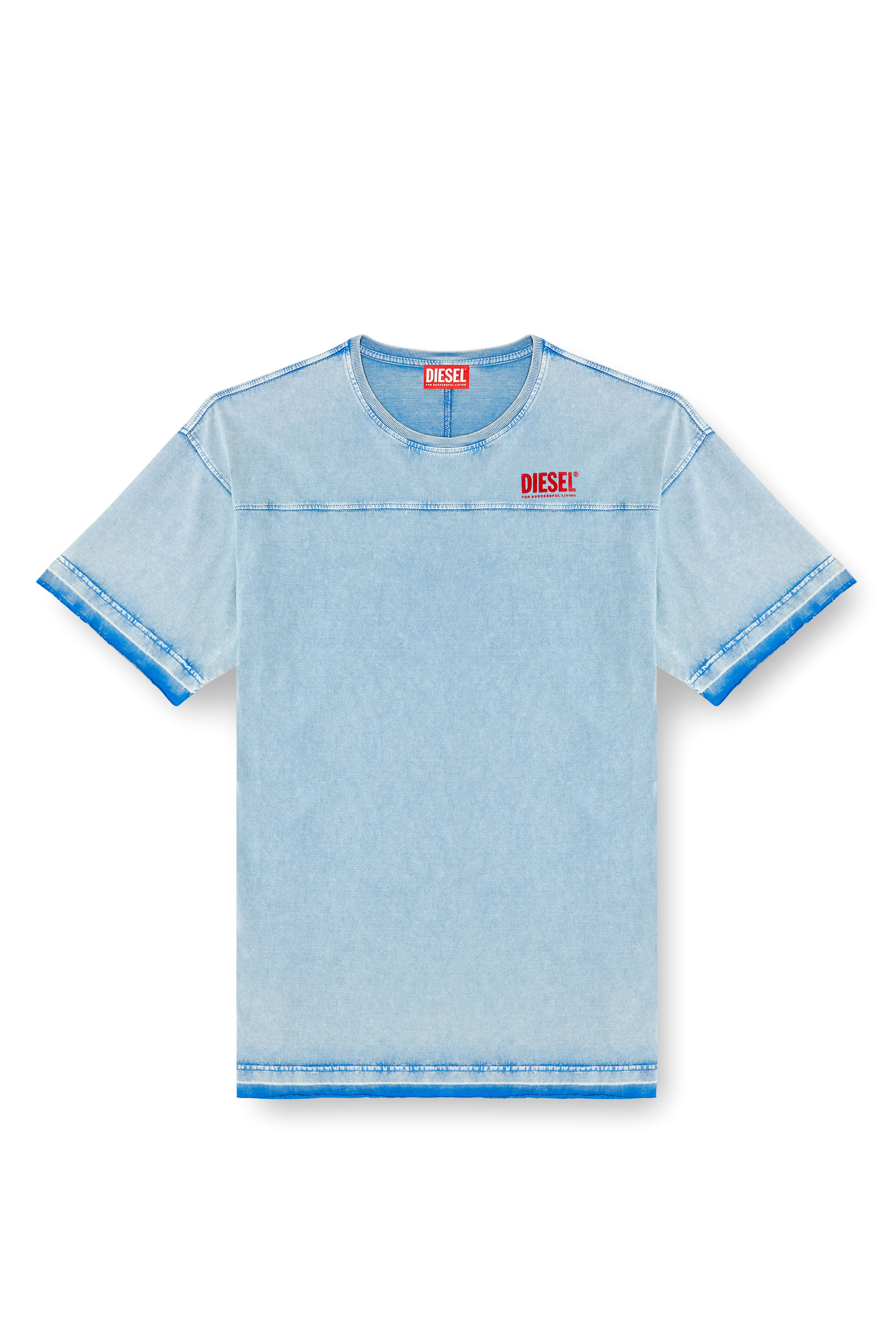 Diesel - T-HOXT, Herren T-Shirt in Denim-Optik mit freigesetzten Säumen in Hellblau - 2
