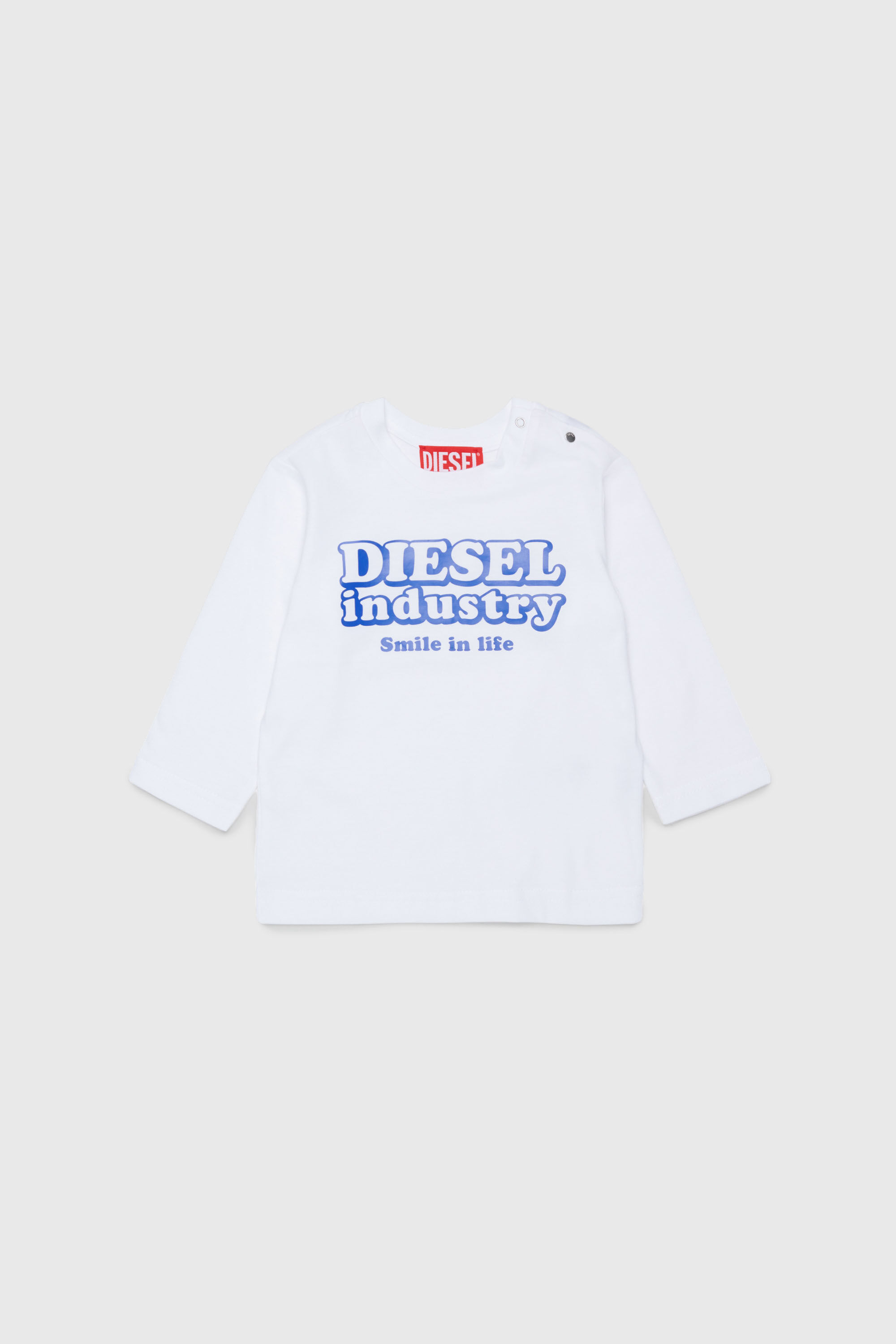 Diesel - TLODIMB, Herren Langarm-T-Shirt mit Diesel Industry Print in Wei&szlig; - 1
